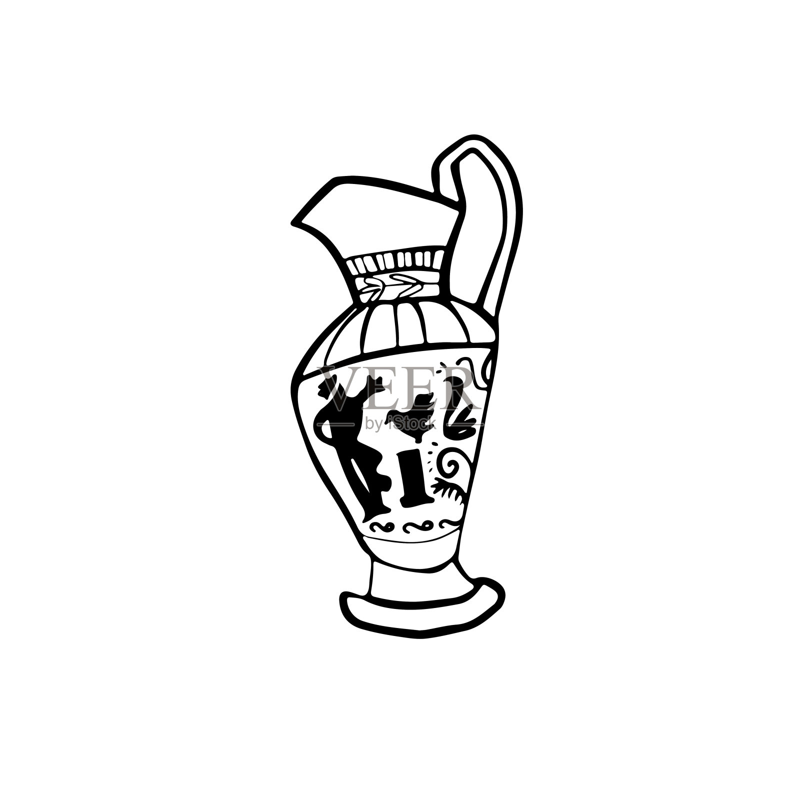 矢量涂鸦古代希腊花瓶或陶器上的白色背景插画图片素材