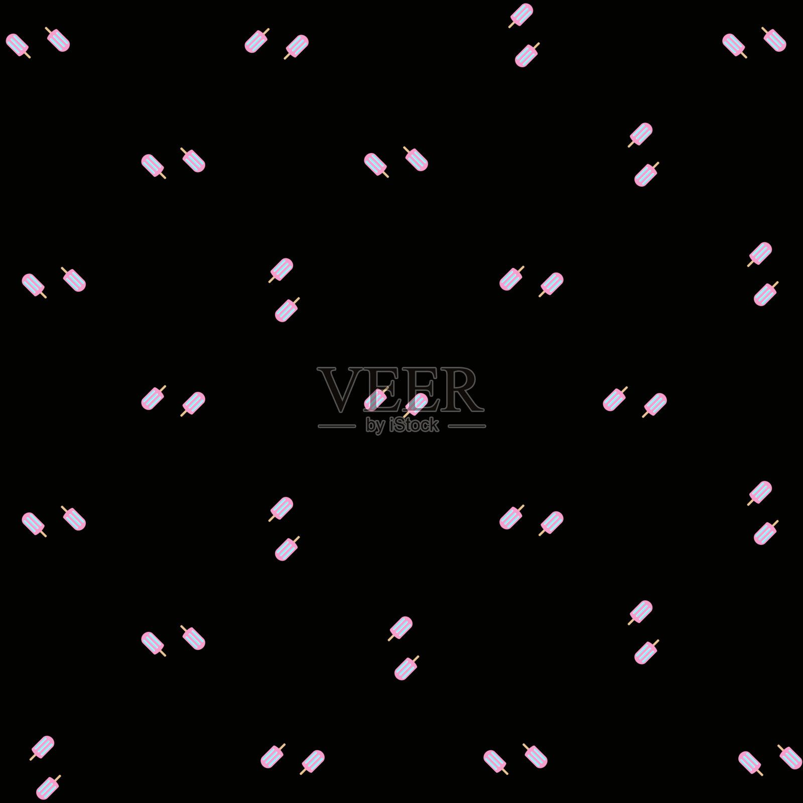 彩色图案的冰棒上的黑色背景。无缝图案与冰淇淋。俯视图插画图片素材