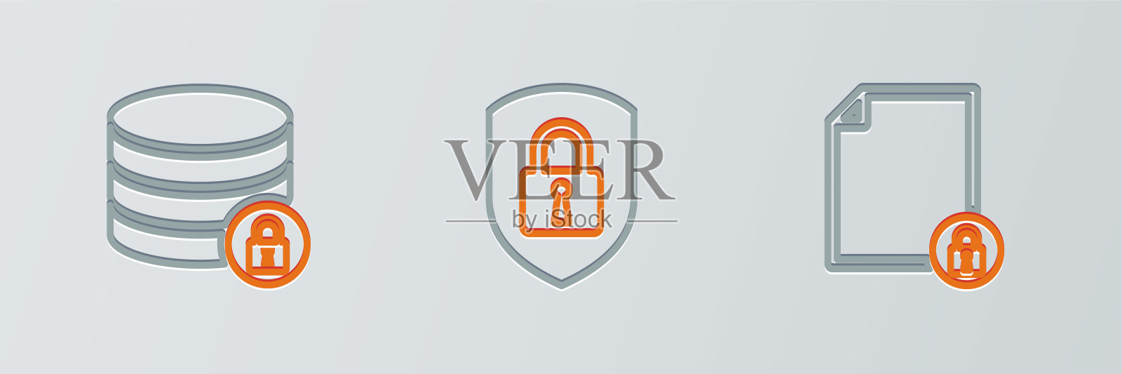 设置行文档和锁,服务器安全与盾牌图标。向量插画图片素材