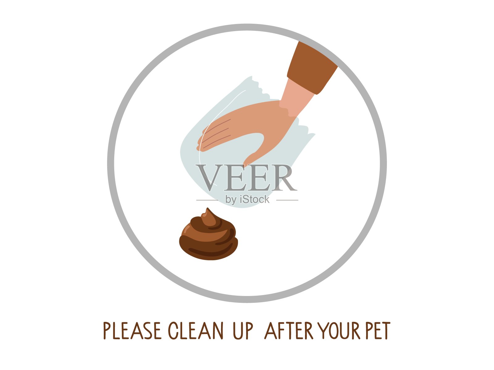 请清理你的狗唱歌后。用人的手在透明的袋子里清理宠物的排泄物。社会责任。动物粪便。平面卡通矢量插图孤立在白色插画图片素材