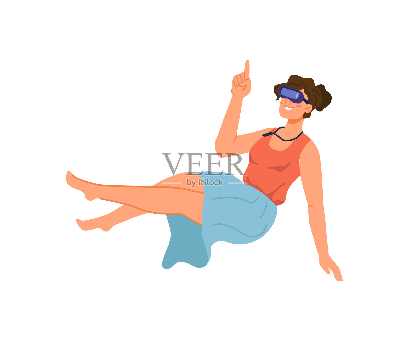 女人戴着虚拟现实眼镜,护目镜以获得超时空的视觉体验。矢量网络空间和社交网络,增加了用户和公民的可能性。平面卡通风格人物插画图片素材