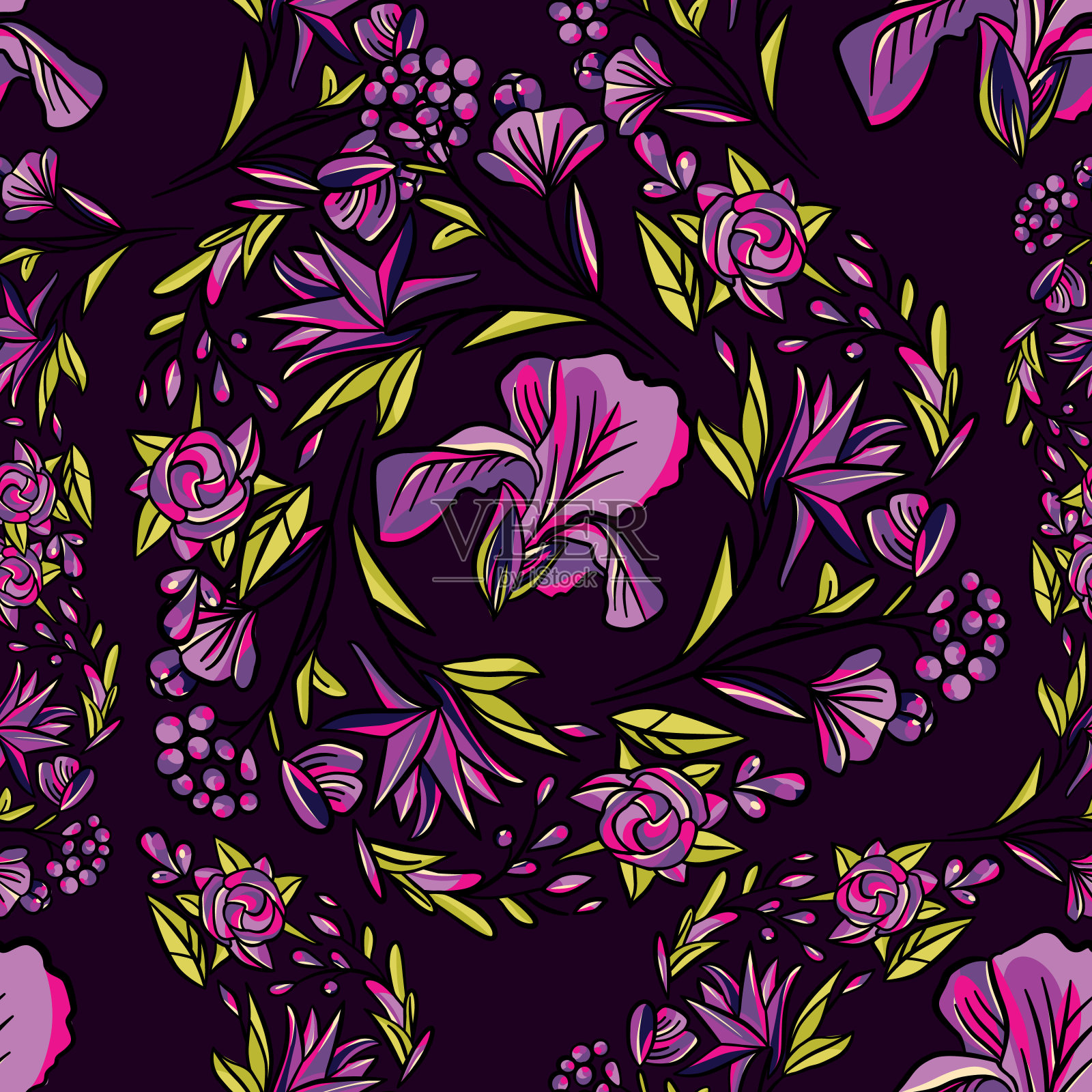 叶子和花朵的自然图案插画图片素材