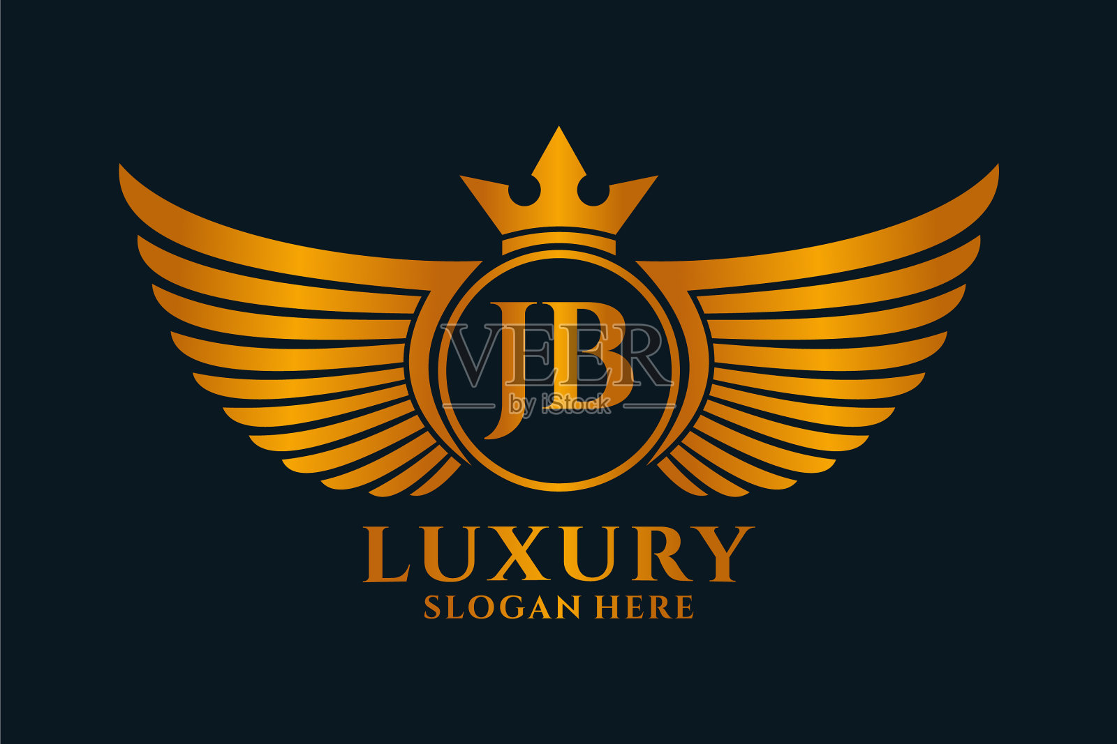 豪华皇家翼字杰比皇冠金色标志插画图片素材