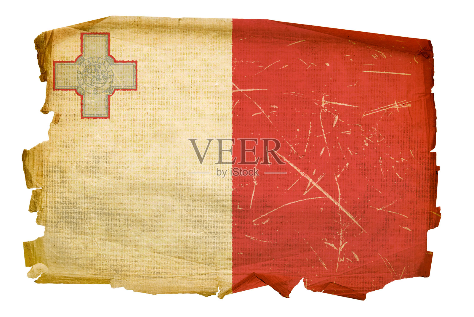 古老的马耳他国旗,孤立在白色背景上照片摄影图片