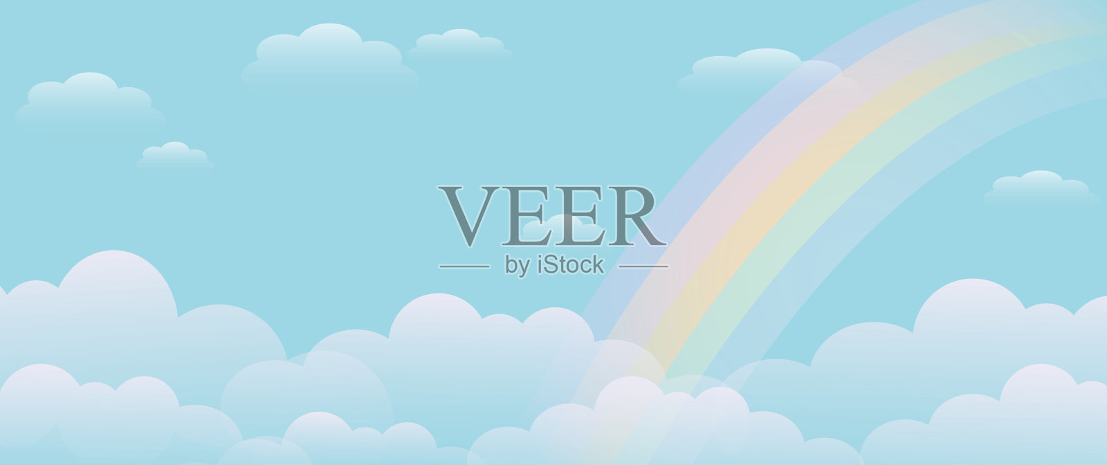 云彩与彩虹蓝天背景,自然和环境的概念。设计元素图片