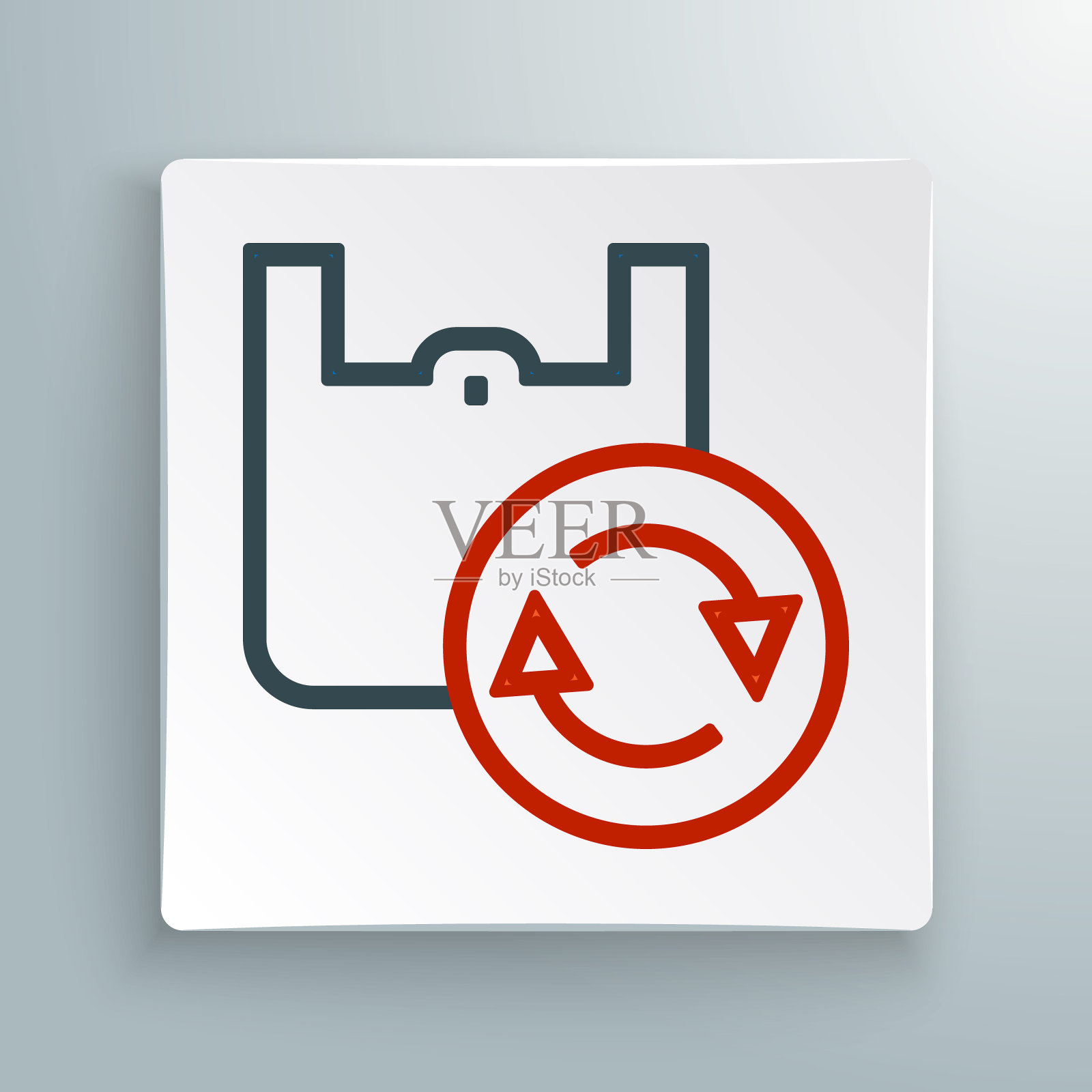 线纸购物袋与回收图标孤立在白色背景。有回收标志的袋子。色彩斑斓的轮廓的概念。向量插画图片素材