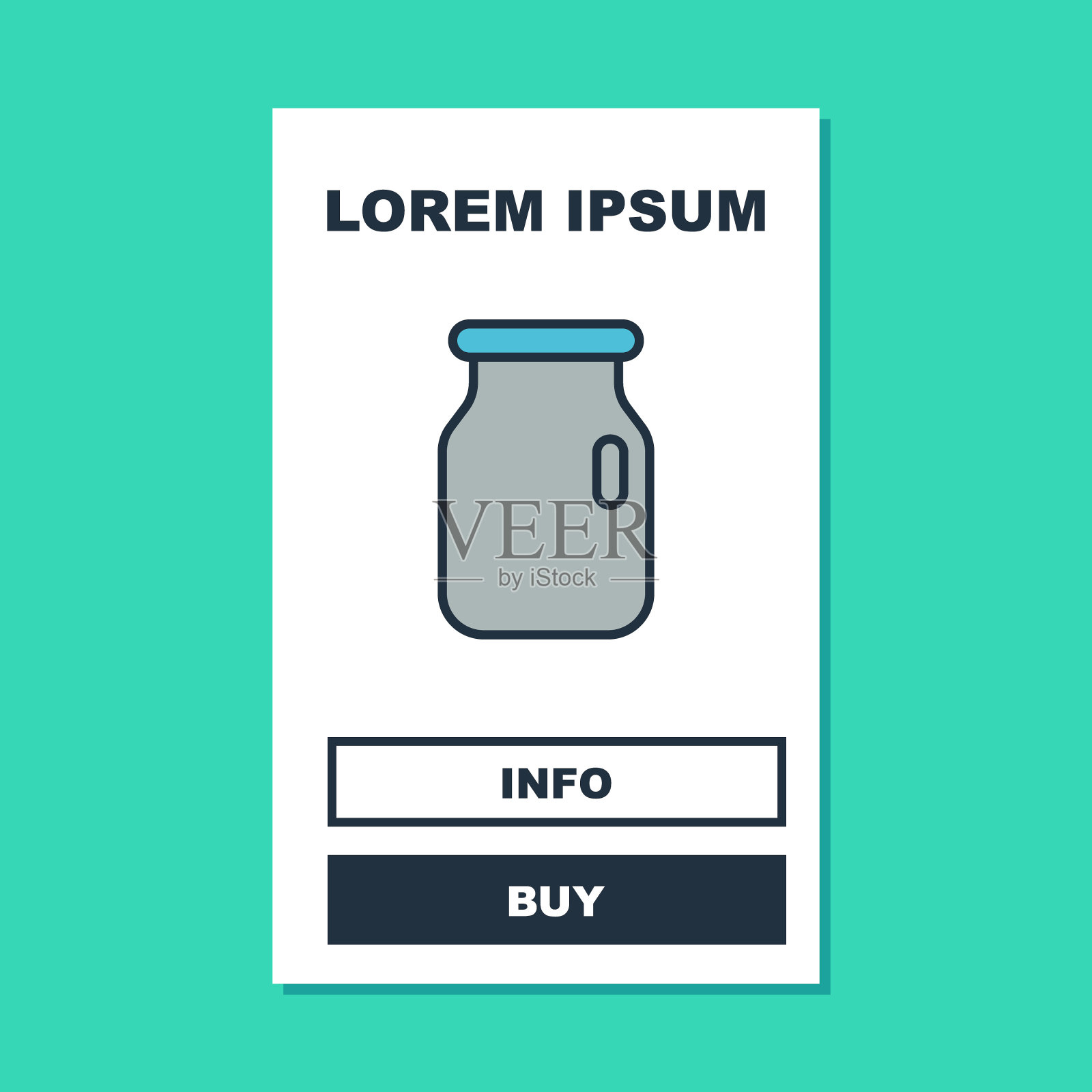 充满轮廓玻璃罐螺旋盖图标孤立在绿松石背景。向量插画图片素材