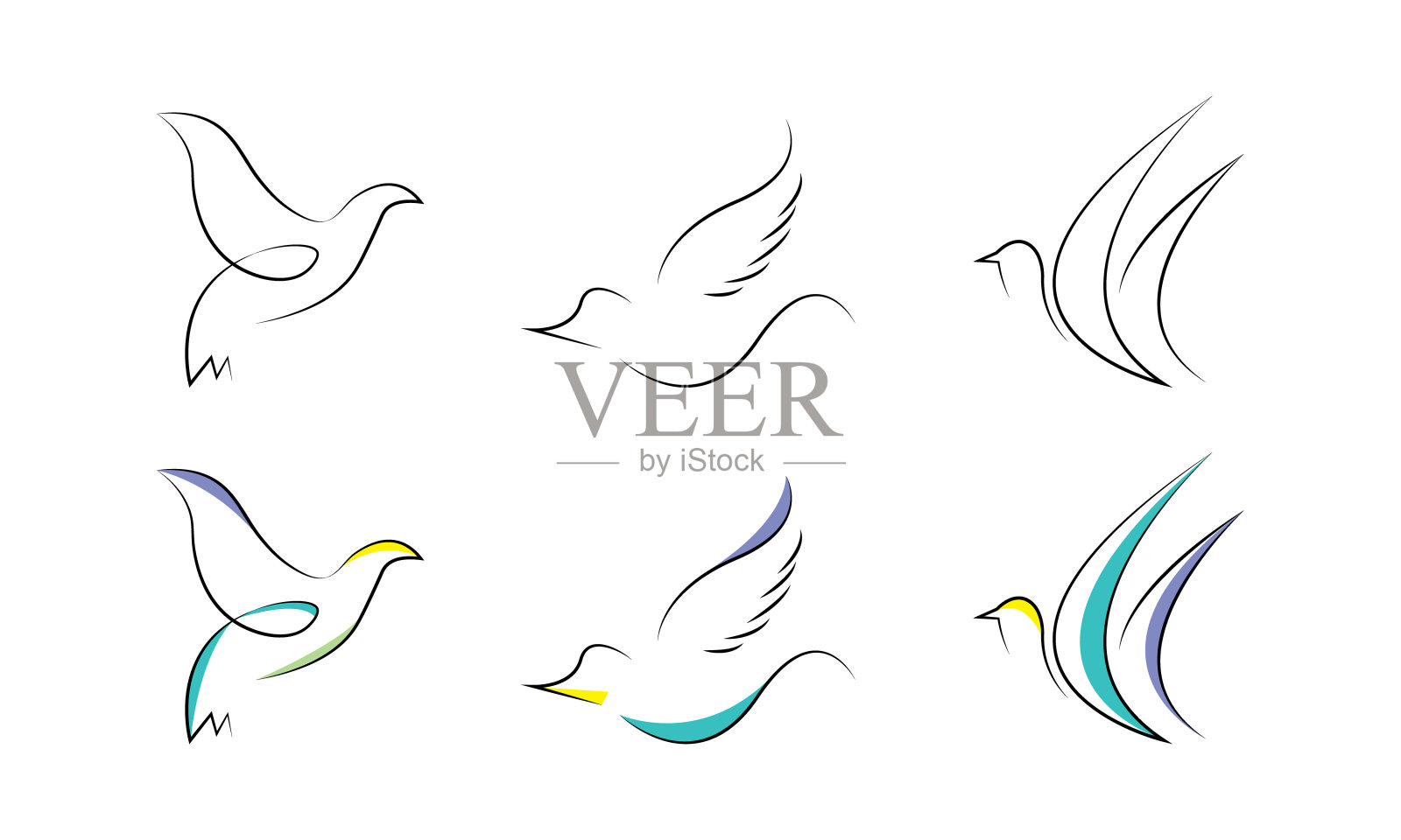 艺术线条的鸟。鸟徽设计模板。插画图片素材