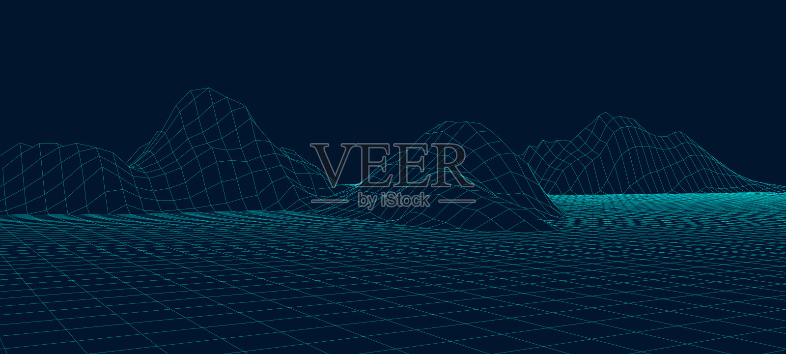 山的景观。摘要三维线框网络空间网格。矢量插图。插画图片素材