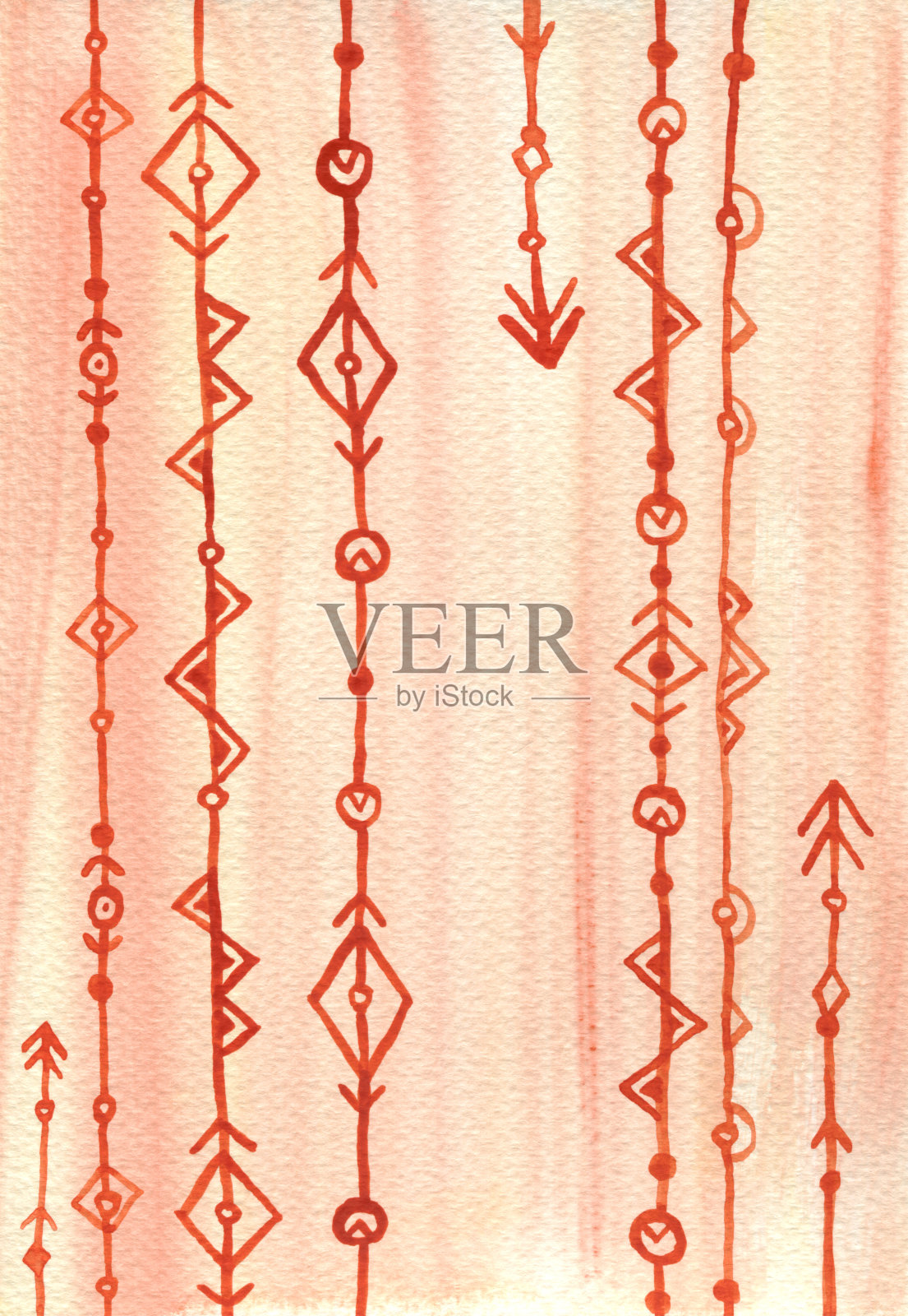 粉红色和红色抽象的印度箭。水彩无缝纹理。手画的背景。插画图片素材