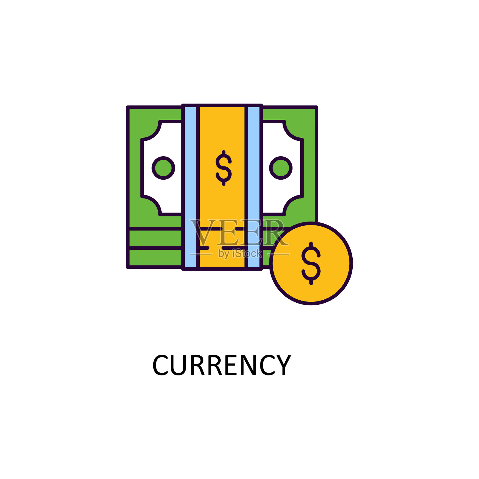 货币矢量填充轮廓图标设计插图。银行和支付符号在白色背景EPS 10文件插画图片素材