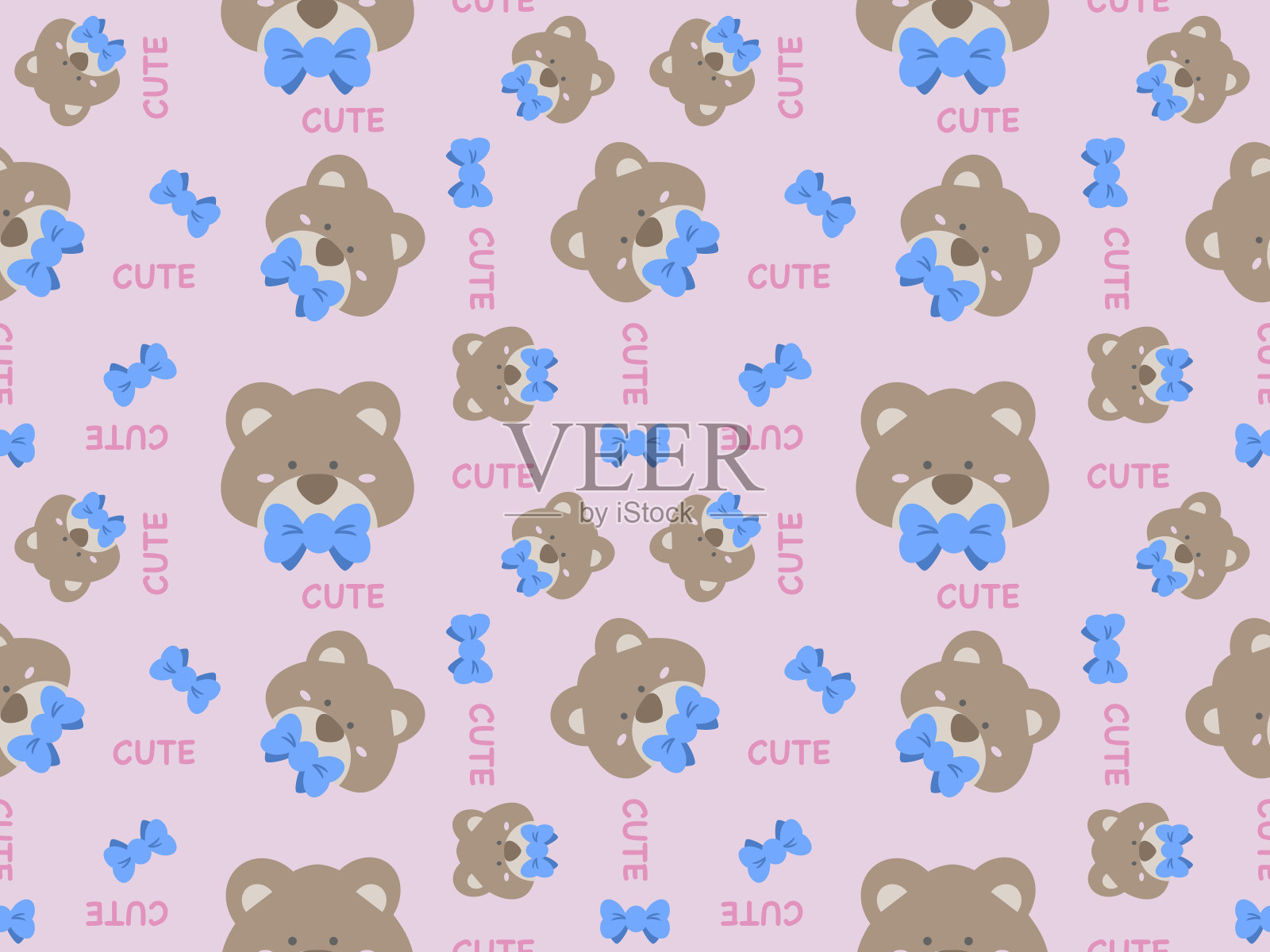 棕熊卡通形象在一个粉红色的背景插画图片素材