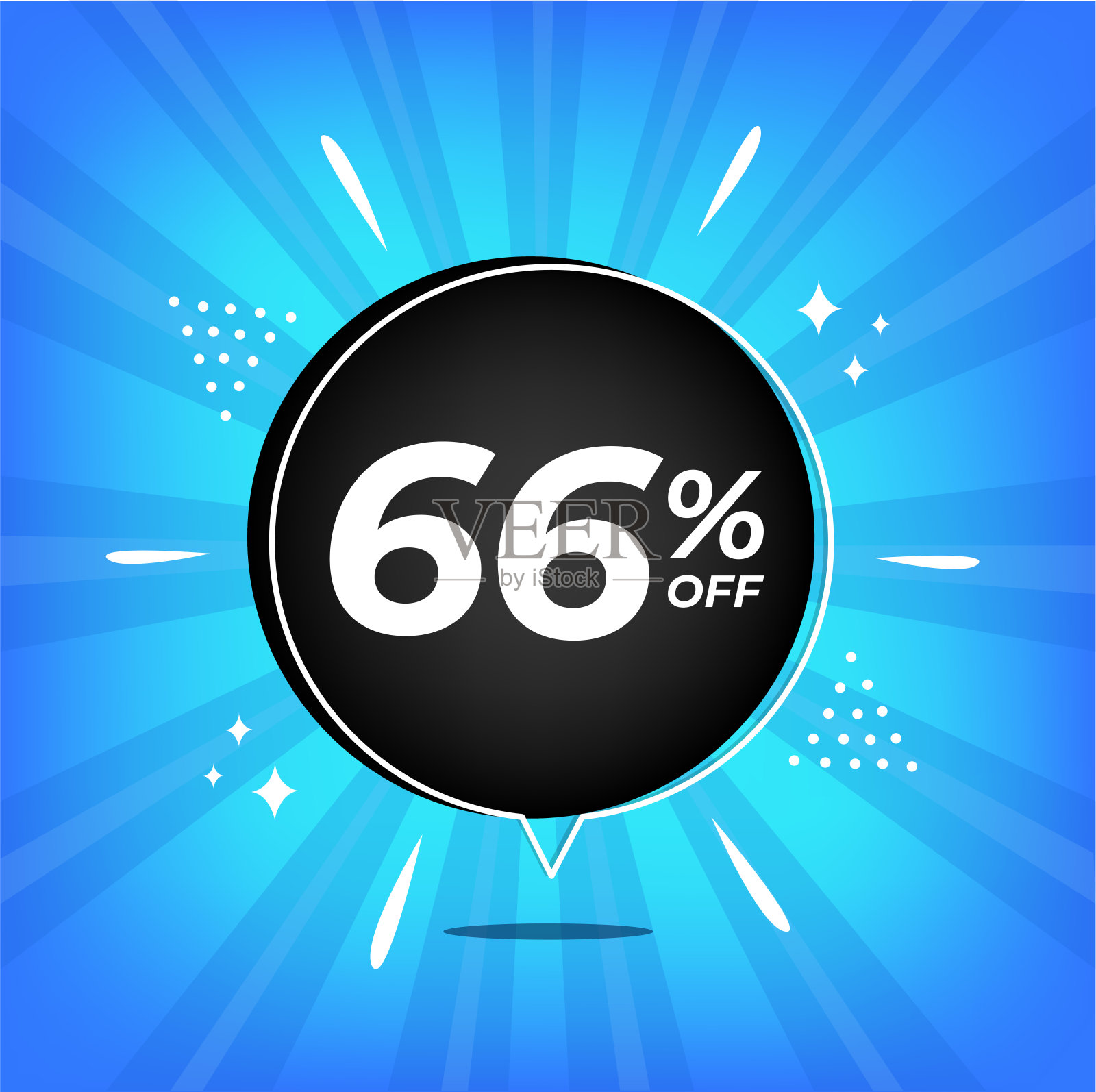 打66%。蓝色横幅,黑色气球百分之六十六的折扣,大甩卖。插画图片素材