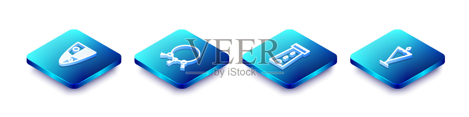 设置等距线盾古城堡塔楼图标素材