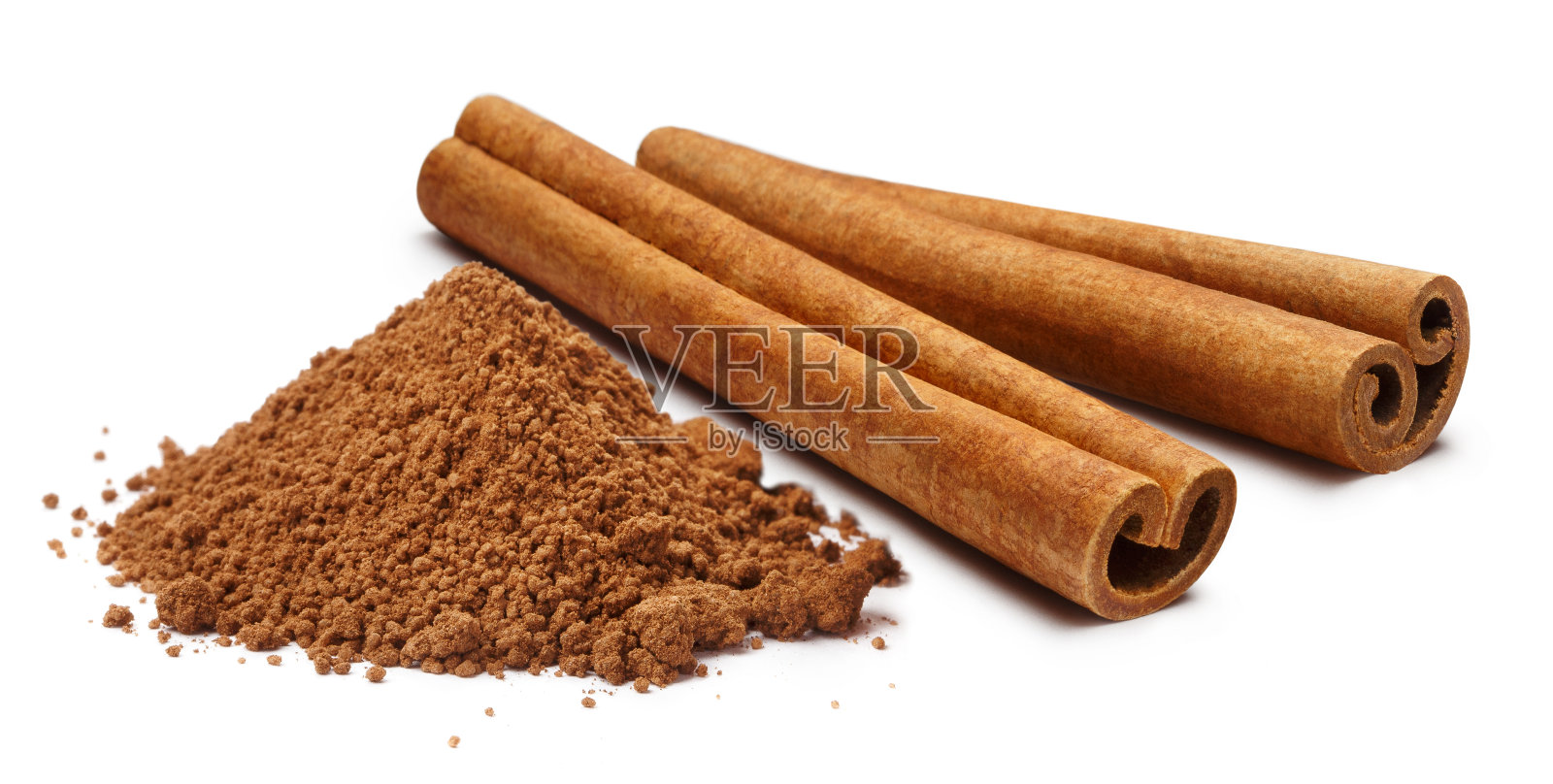 两根肉桂棒和白色粉末照片摄影图片