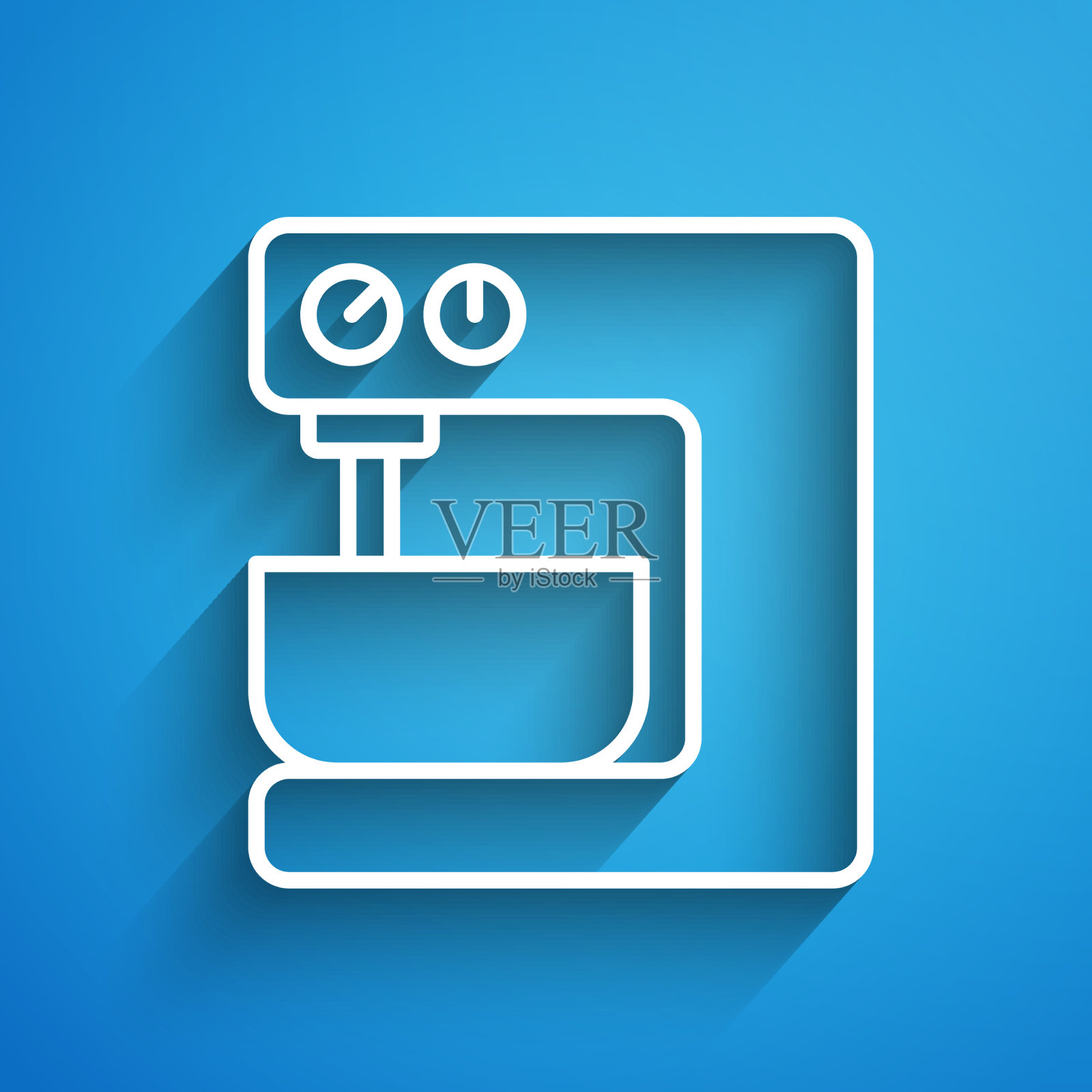 白线电动混合器图标孤立在蓝色上图标素材