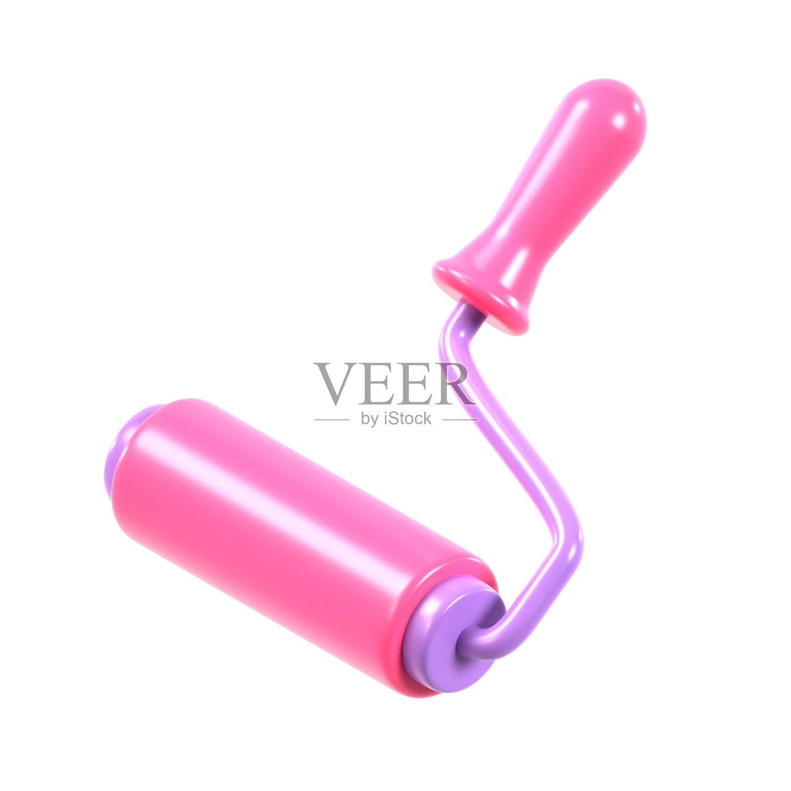 3d渲染插图漆辊孤立在白色背景上。粉色油漆滚筒刷图标在卡通风格。油漆和翻新工具。施工工具。照片摄影图片