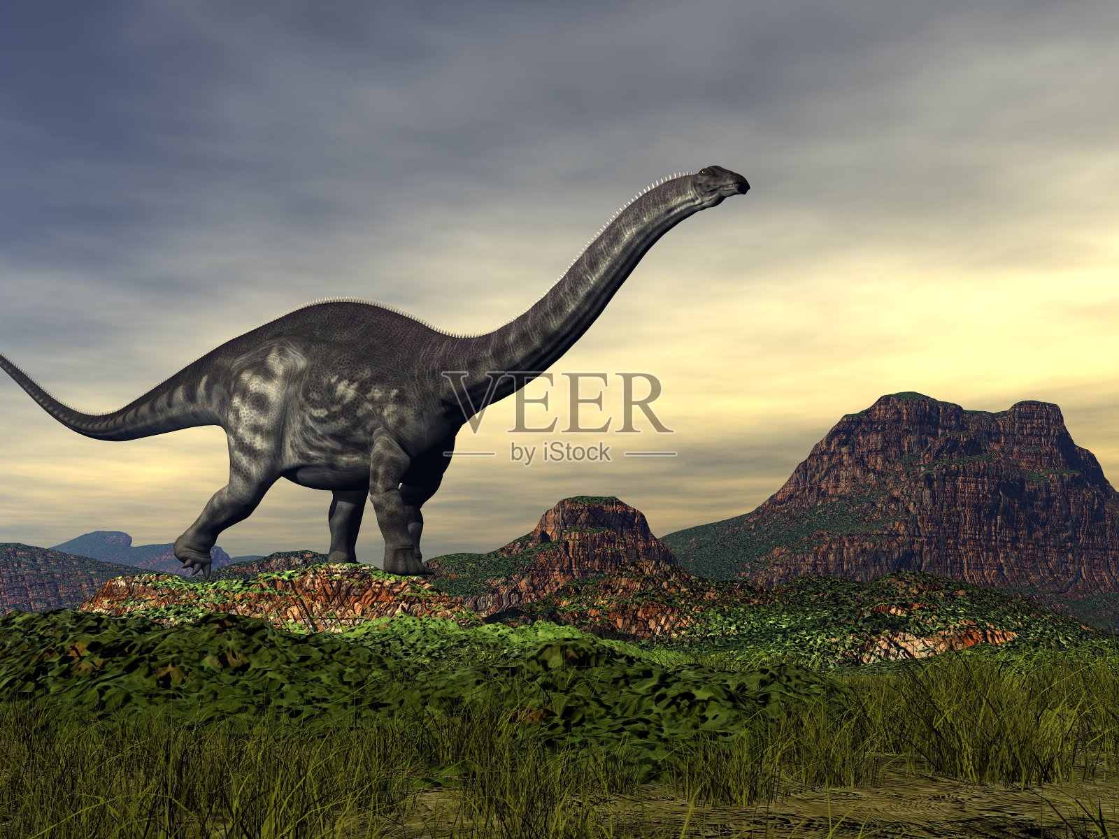 沙漠中的虚幻龙恐龙- 3D渲染照片摄影图片