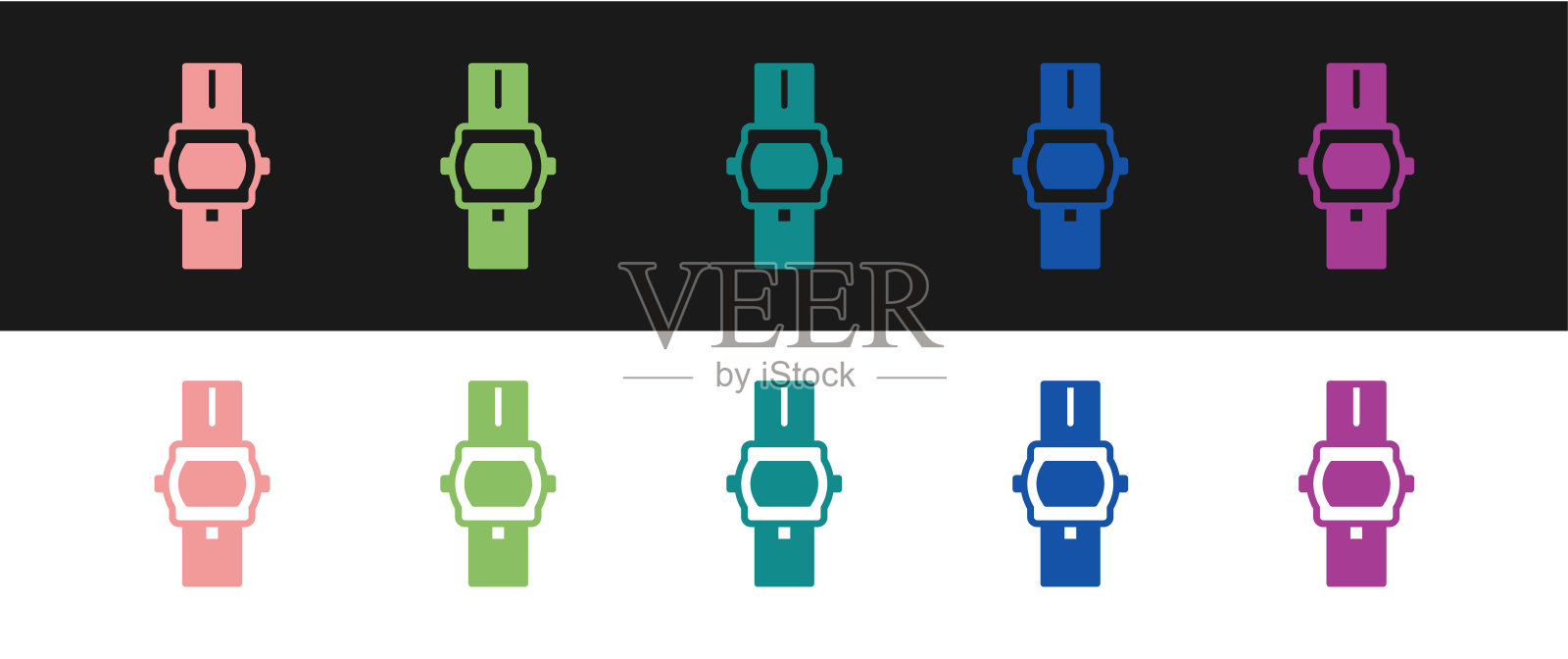 设置腕表图标孤立在黑白背景上。手表图标。向量插画图片素材