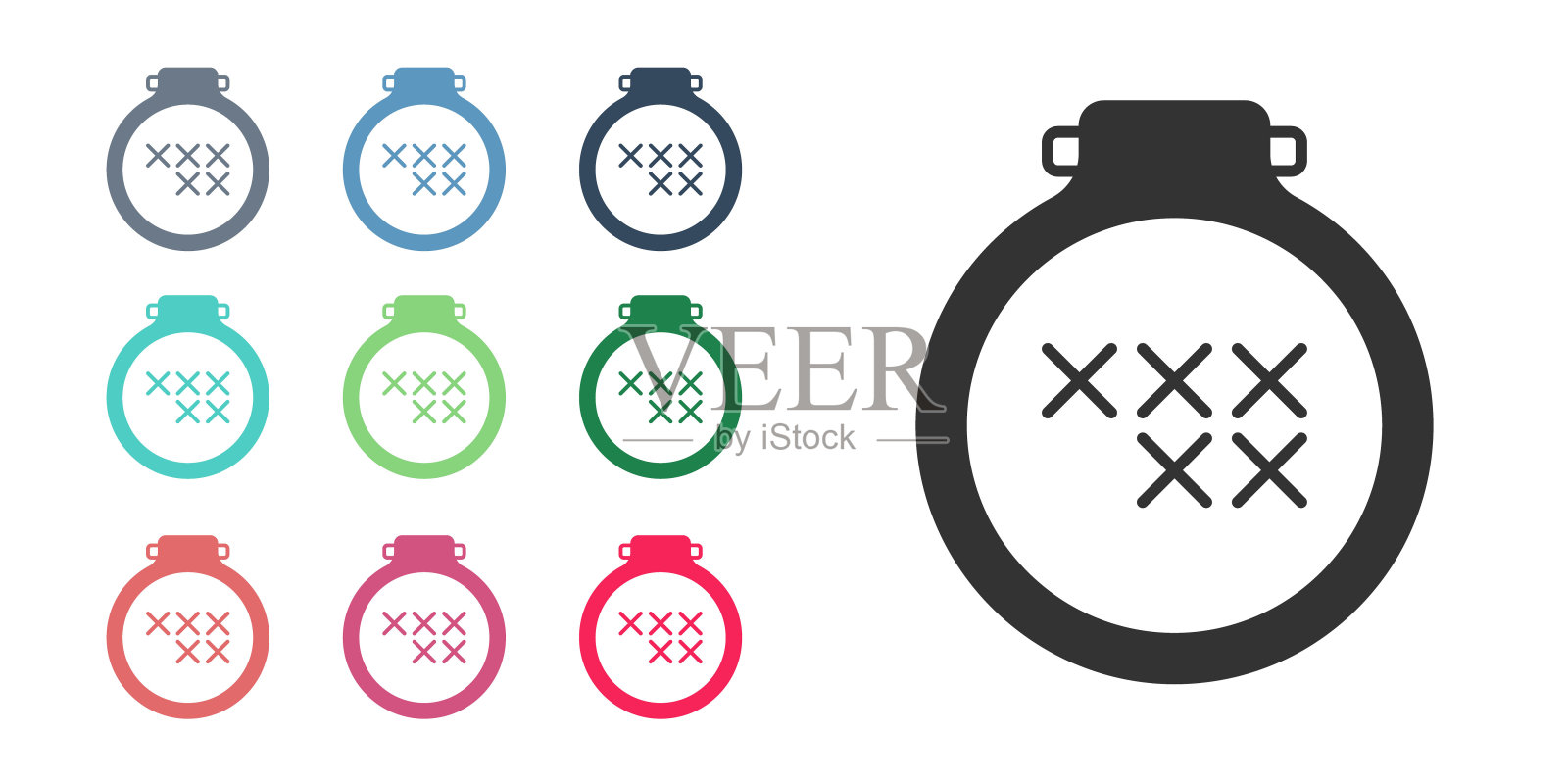 黑色圆形可调刺绣环图标孤立在白色背景。刺绣用的线和针。设置图标丰富多彩。向量图标素材