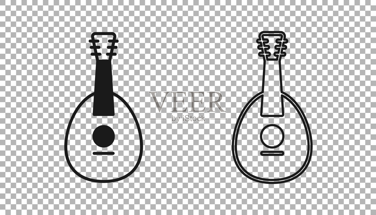 黑色传统乐器曼陀林图标孤立在透明的背景。向量插画图片素材