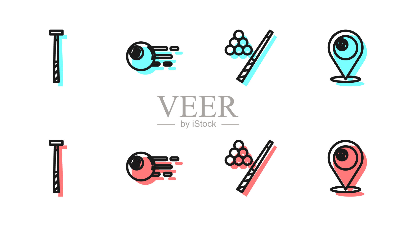 设置线台球杆和球,和位置与台球图标。向量插画图片素材