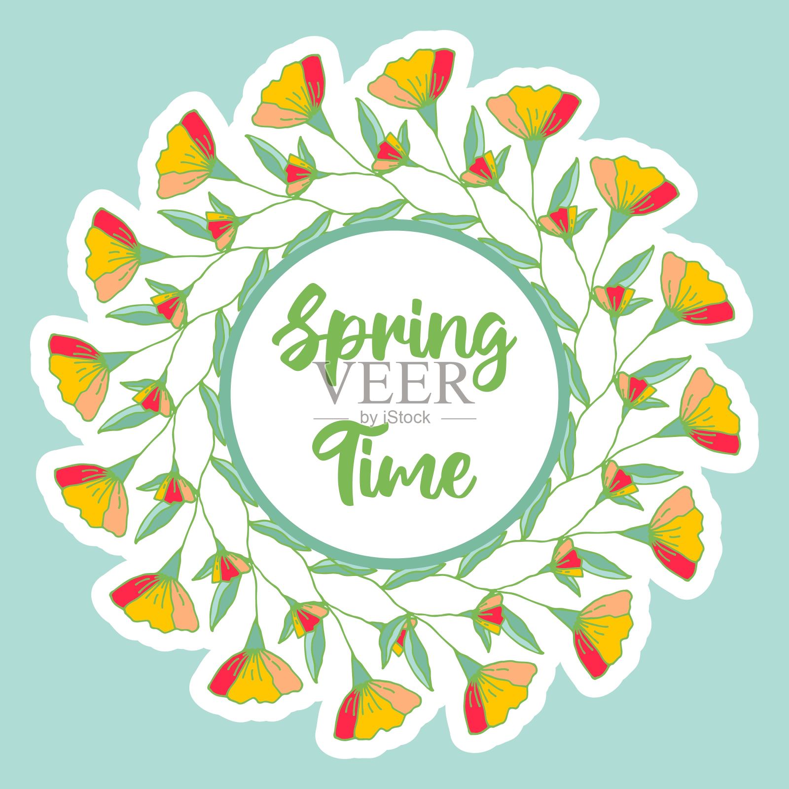 春天的花朵贴纸插图。插画图片素材