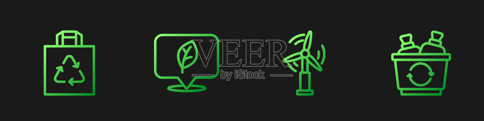 设置线风轮机购物袋与回收插画图片素材