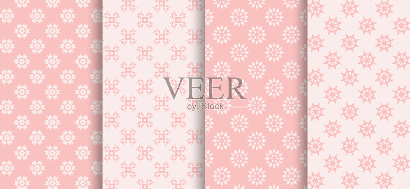 一套无缝的模式在粉红色,向量插画图片素材