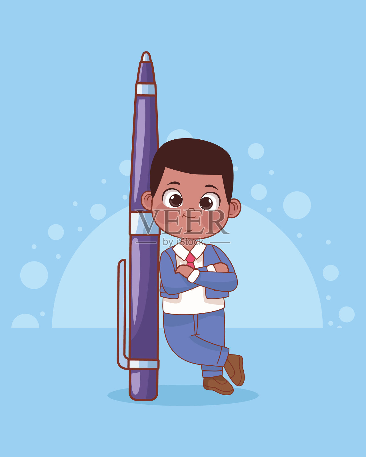 拿着钢笔的小男生插画图片素材