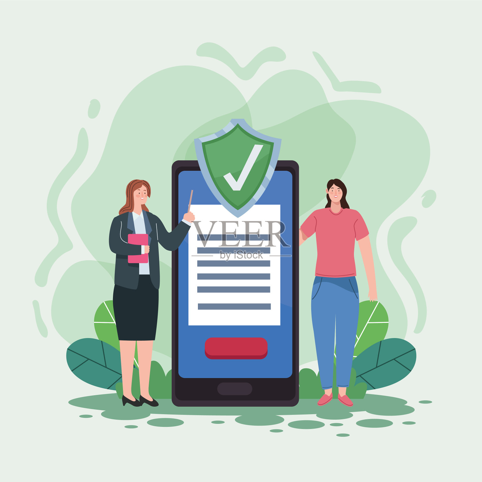 保险盾与智能手机插画图片素材