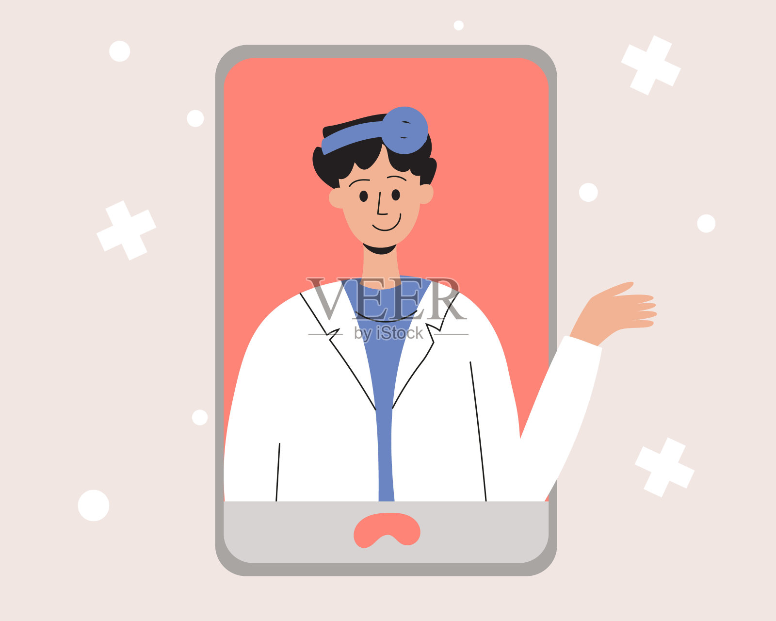 医生通过电话在线咨询。在线咨询,远程沟通,帮助插画图片素材