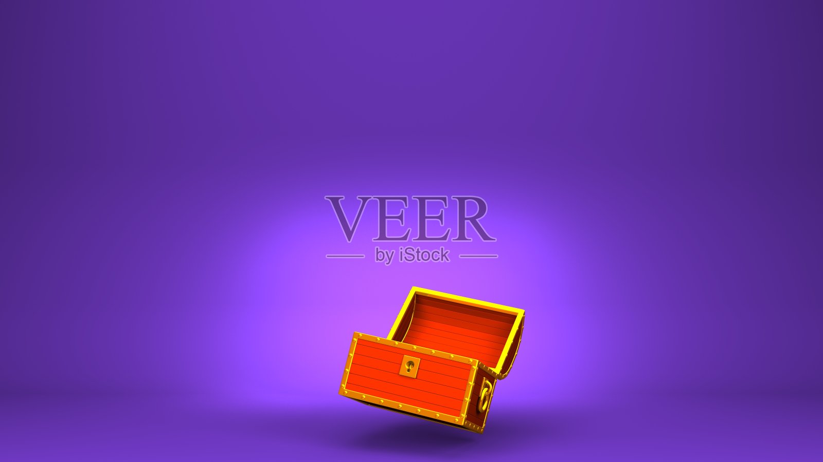 红色的宝箱在紫色的拷贝空间。照片摄影图片