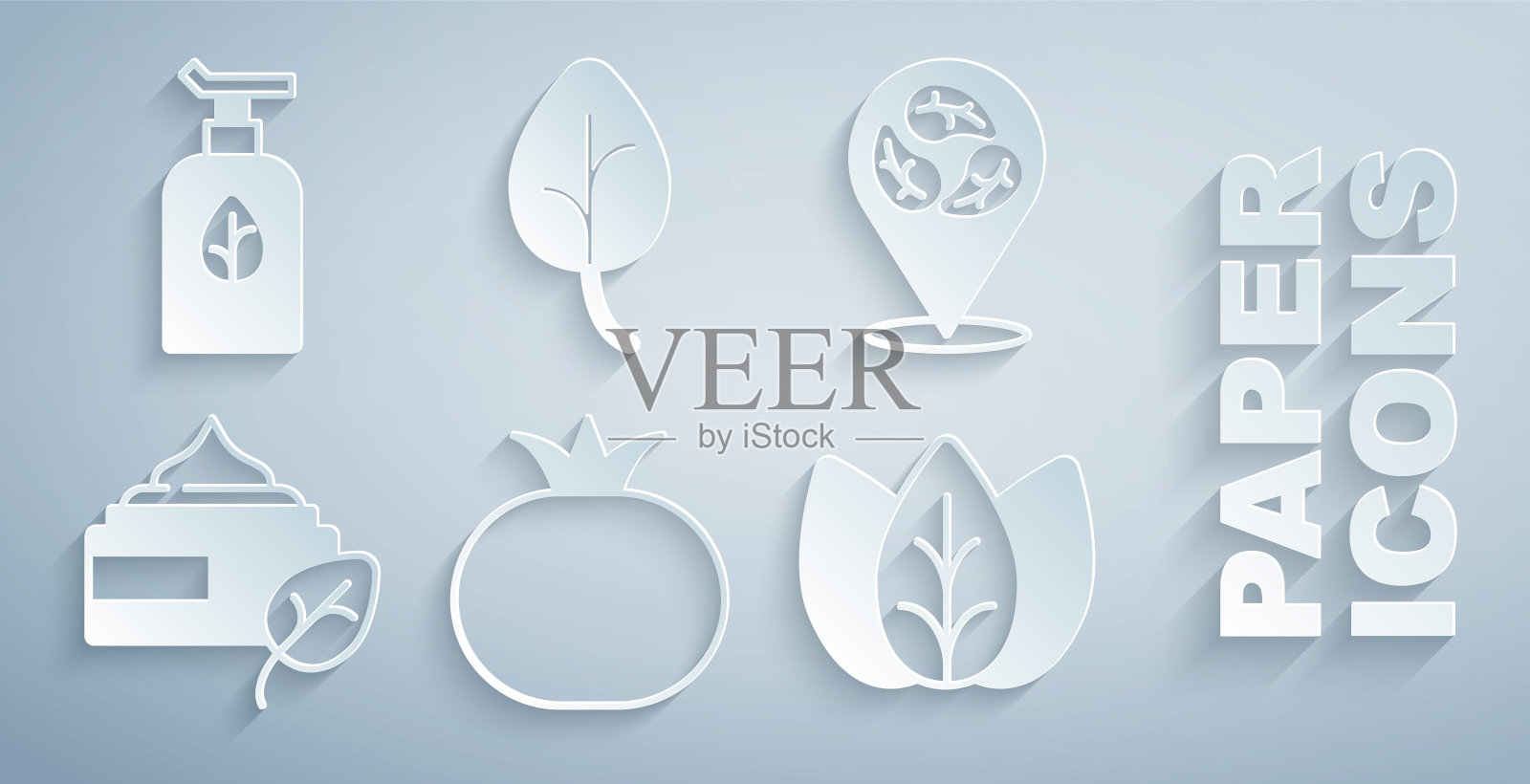 设置西红柿,素食饮食,有机化妆品,叶子或叶子,和图标。向量图标素材