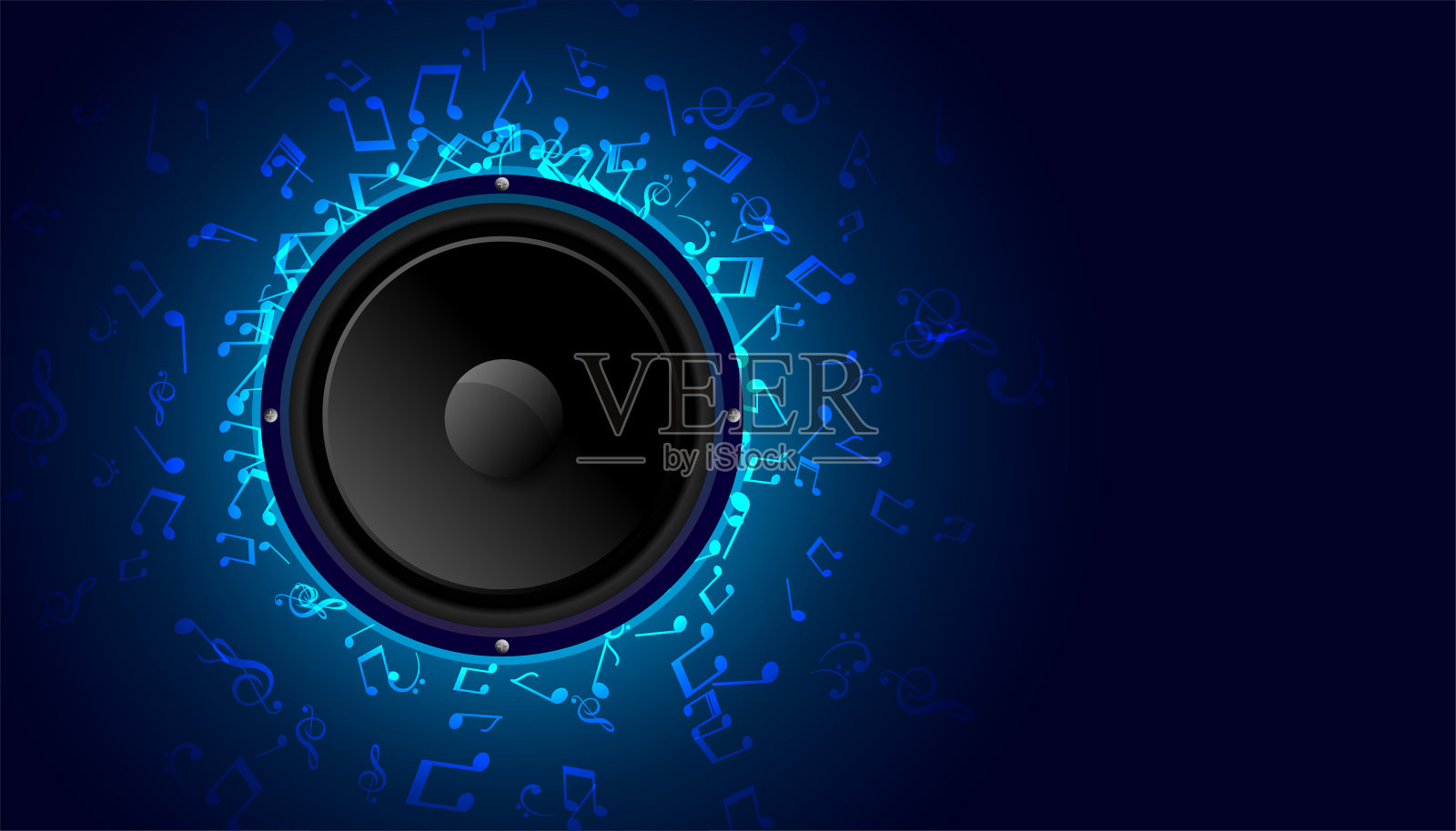 音乐扬声器与蓝色的声音音符背景插画图片素材
