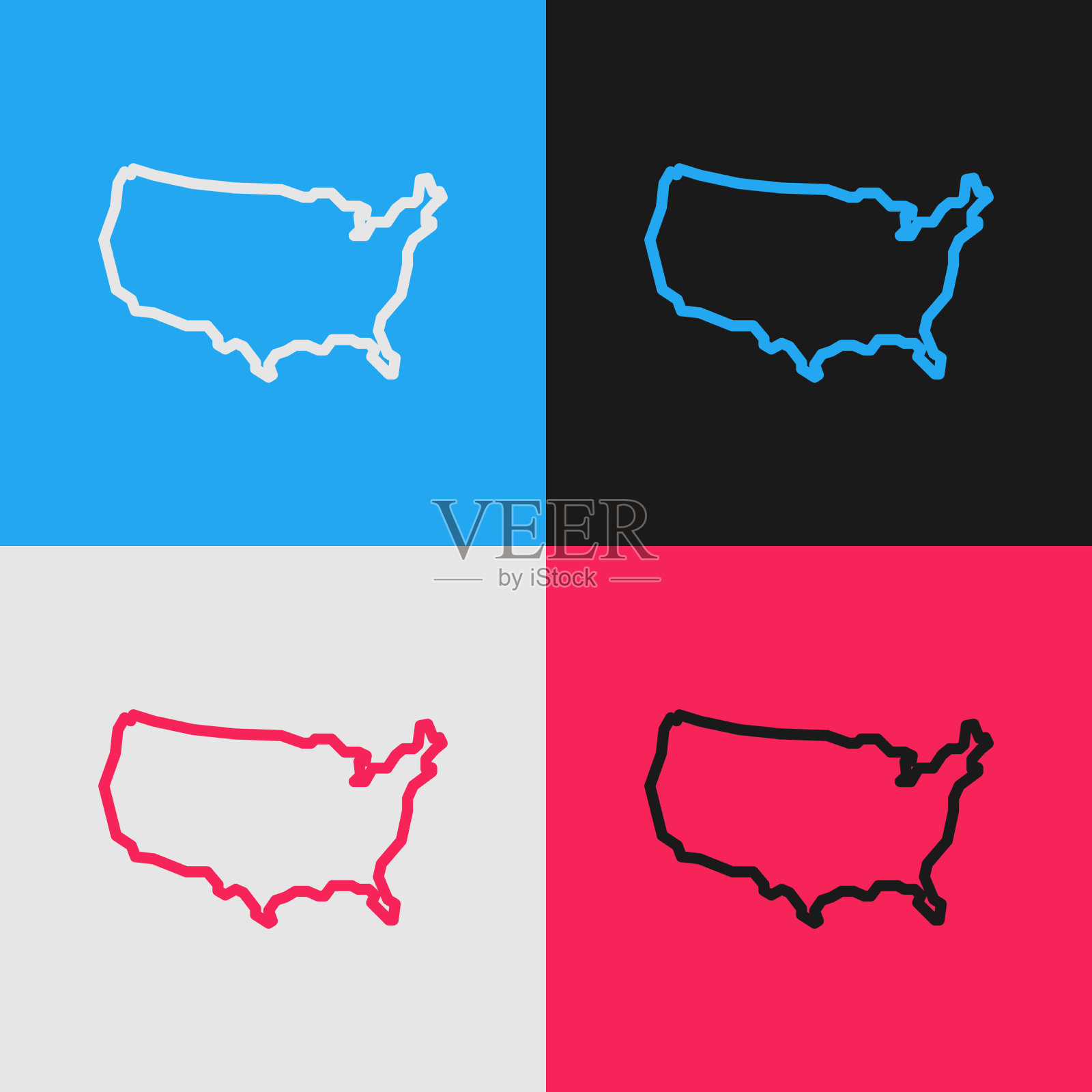 波普艺术线美国地图图标孤立的颜色插画图片素材