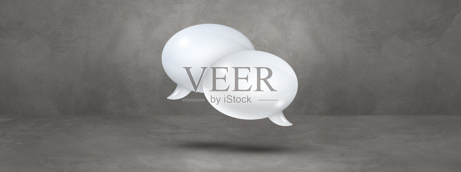 白色的演讲气泡在灰色的横幅背景照片摄影图片