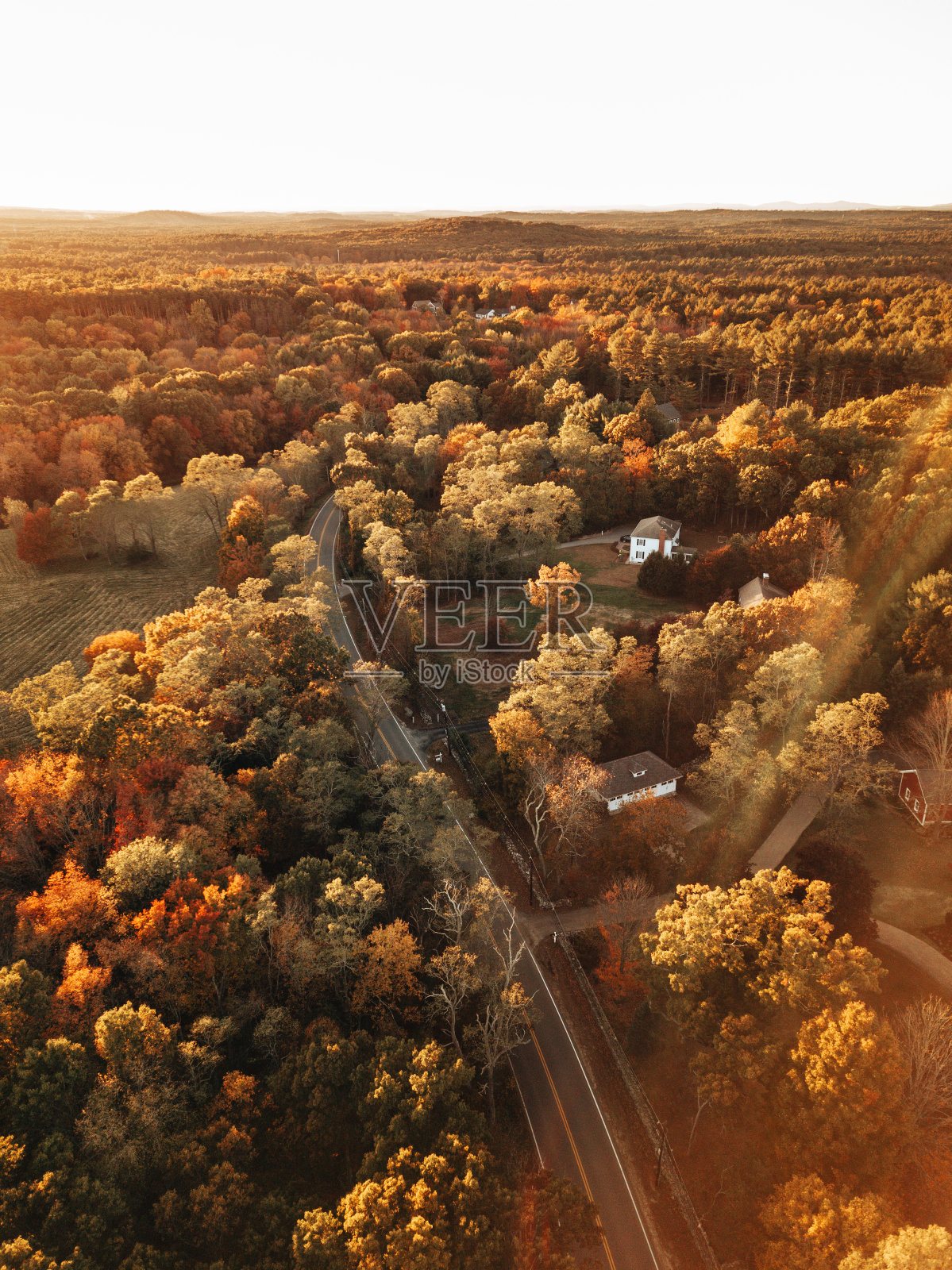 秋天佛蒙特州乡村的鸟瞰图照片摄影图片