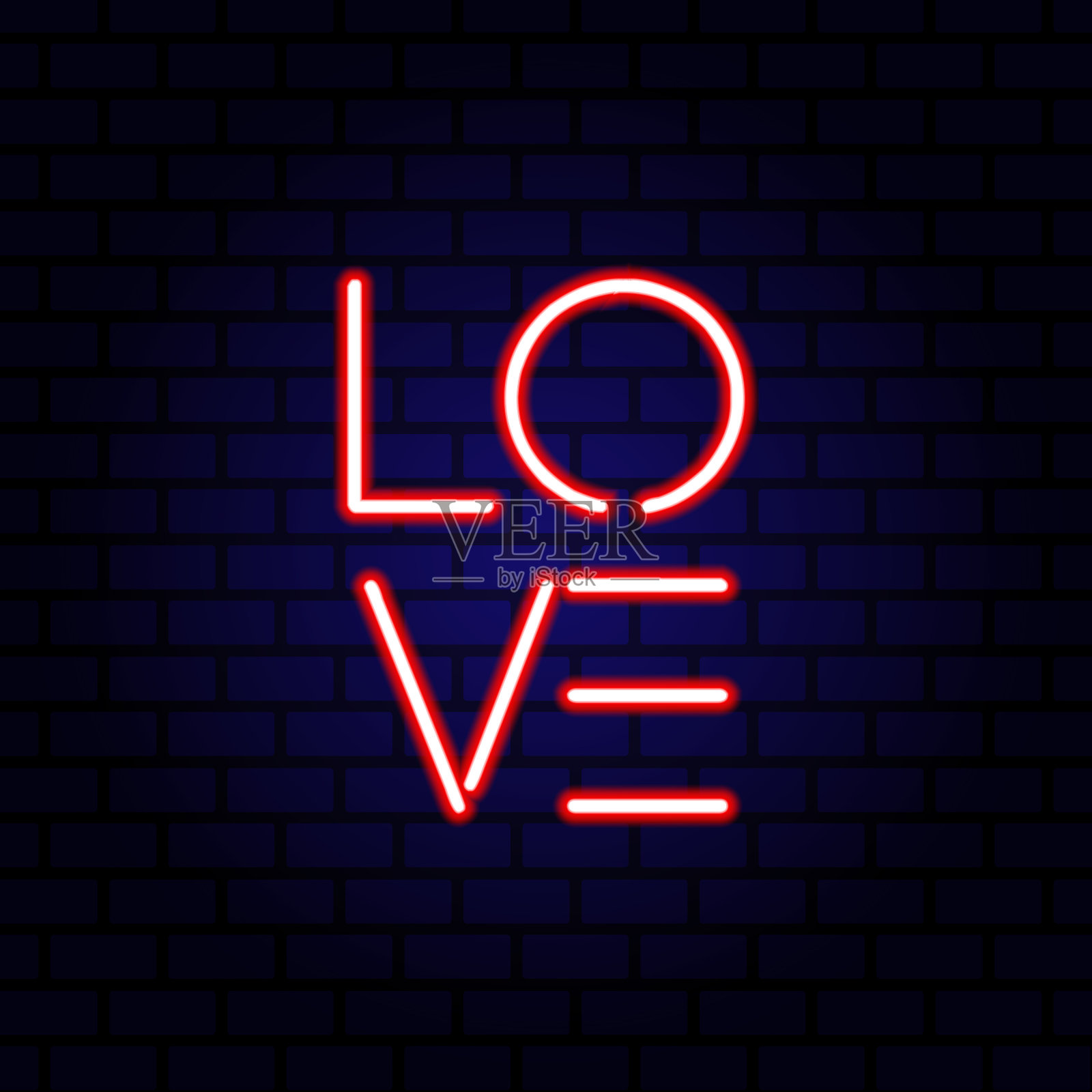 砖墙背景上的霓虹灯“爱”字。插画图片素材