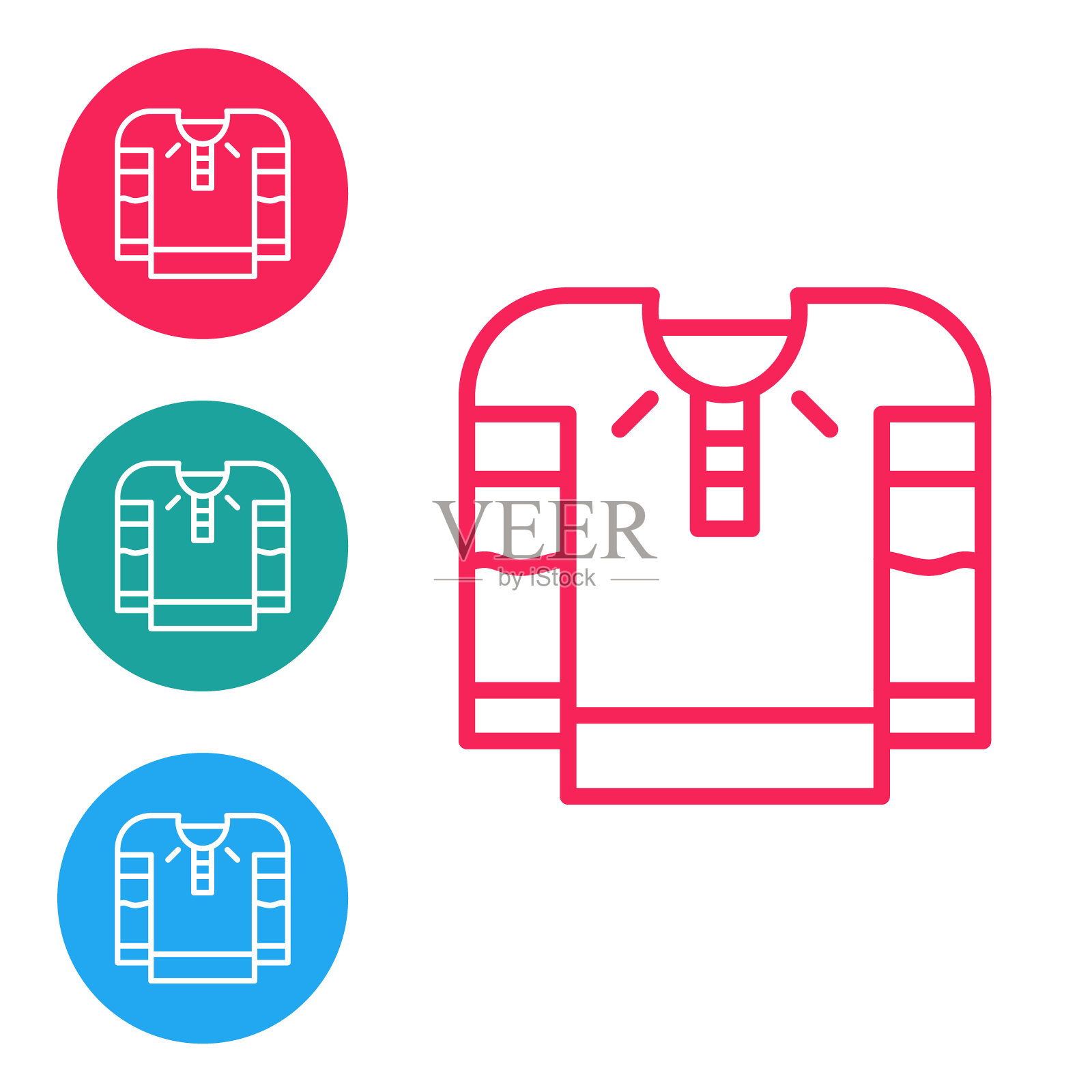 红线绣花衬衫图标孤立在白色背景上。乌克兰国家服装。在圆形按钮中设置图标。向量插画图片素材