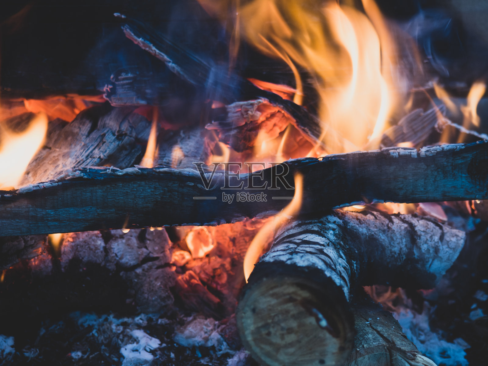 燃烧的火。大火在森林里燃烧着。燃烧煤炭的纹理。在森林里生火做饭用的篝火。燃烧的干树枝。照片摄影图片