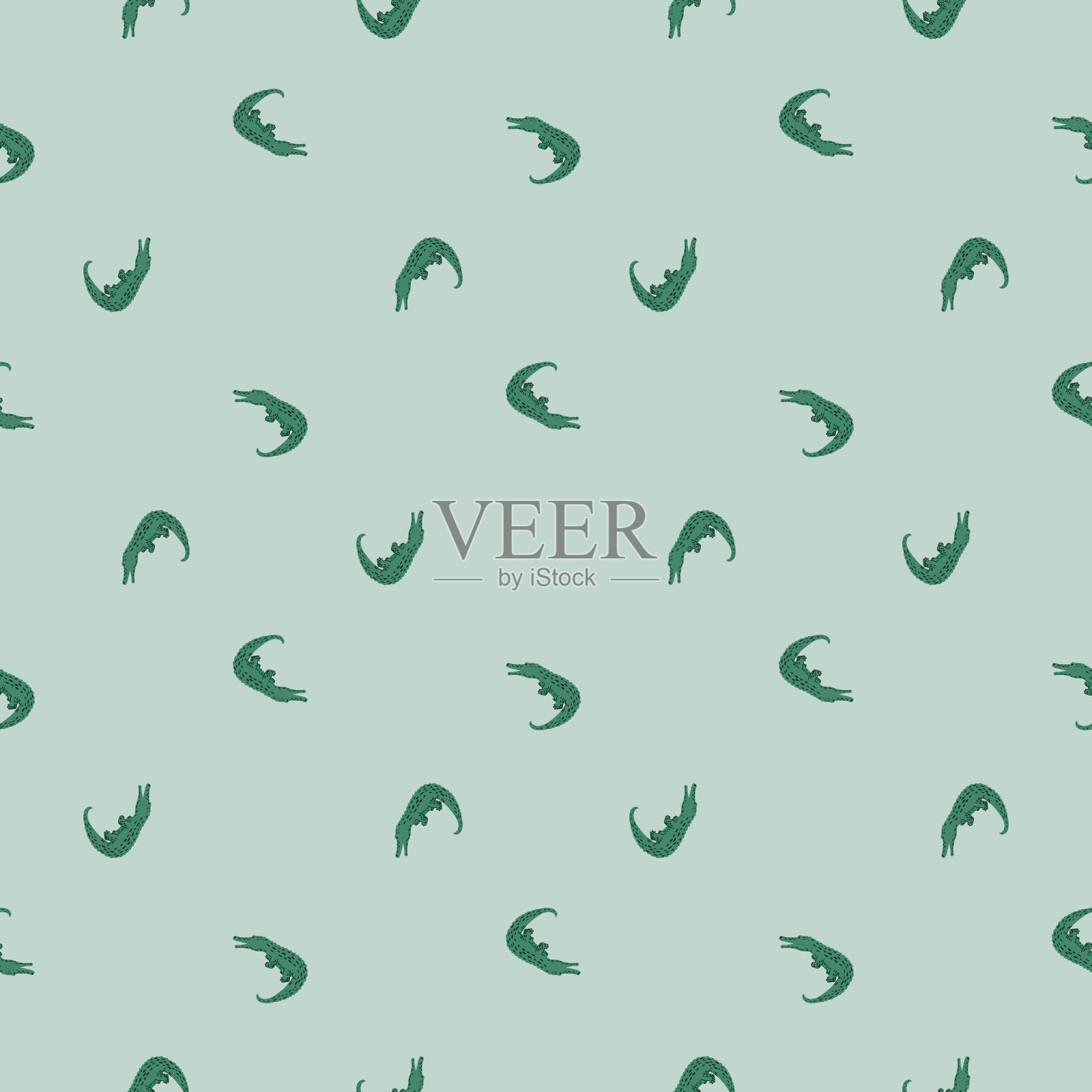 可爱的鳄鱼无缝图案。有趣的动物的背景。插画图片素材