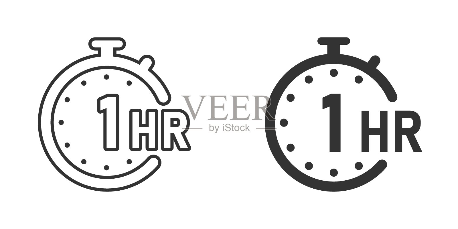 1小时时钟图标在平面风格。计时器倒计时矢量插图孤立的背景。时间计量标志经营理念。图标素材