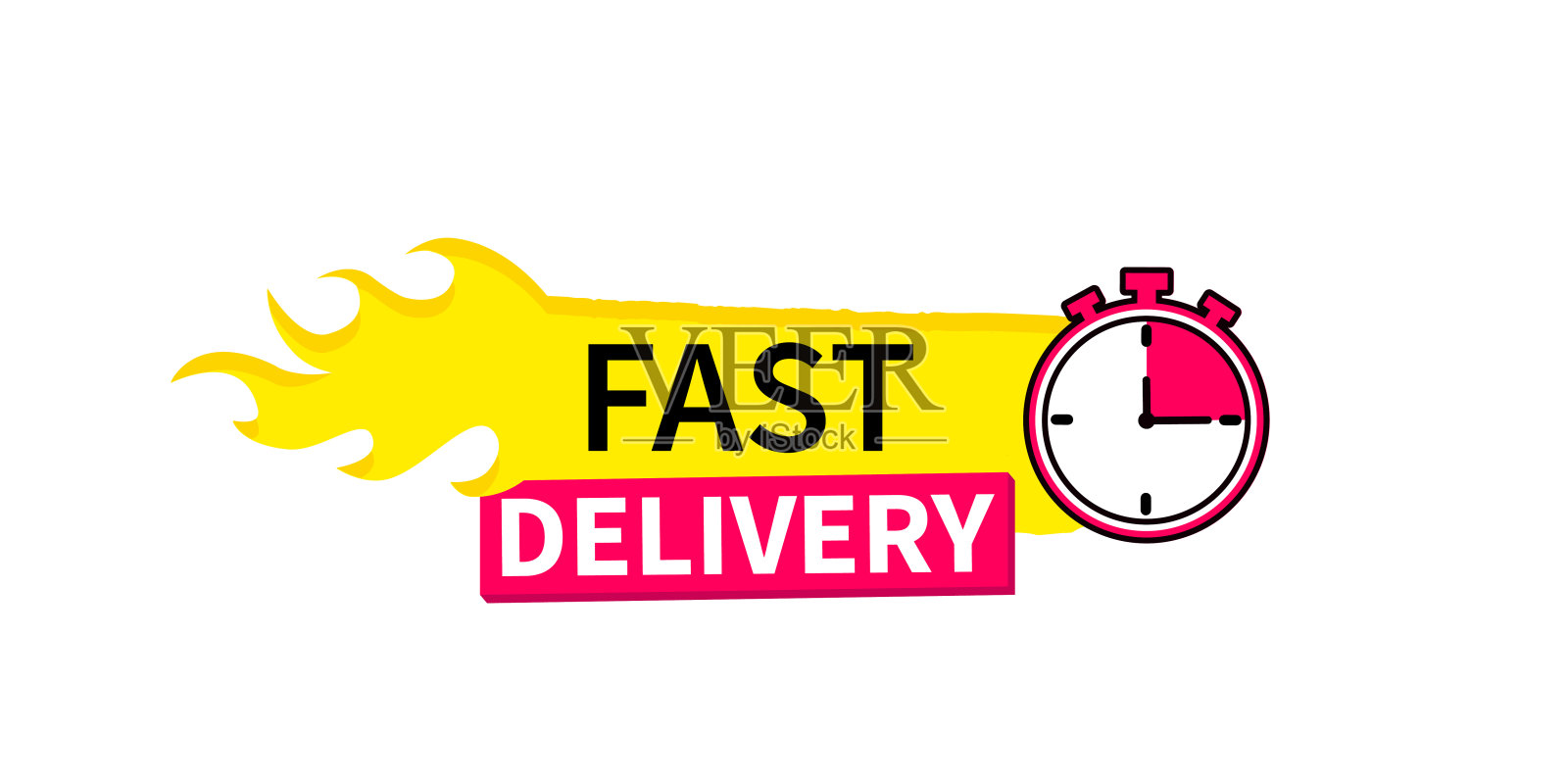 快速送货服务标志。快速时间交付订单与秒表。快速发货图标插画图片素材