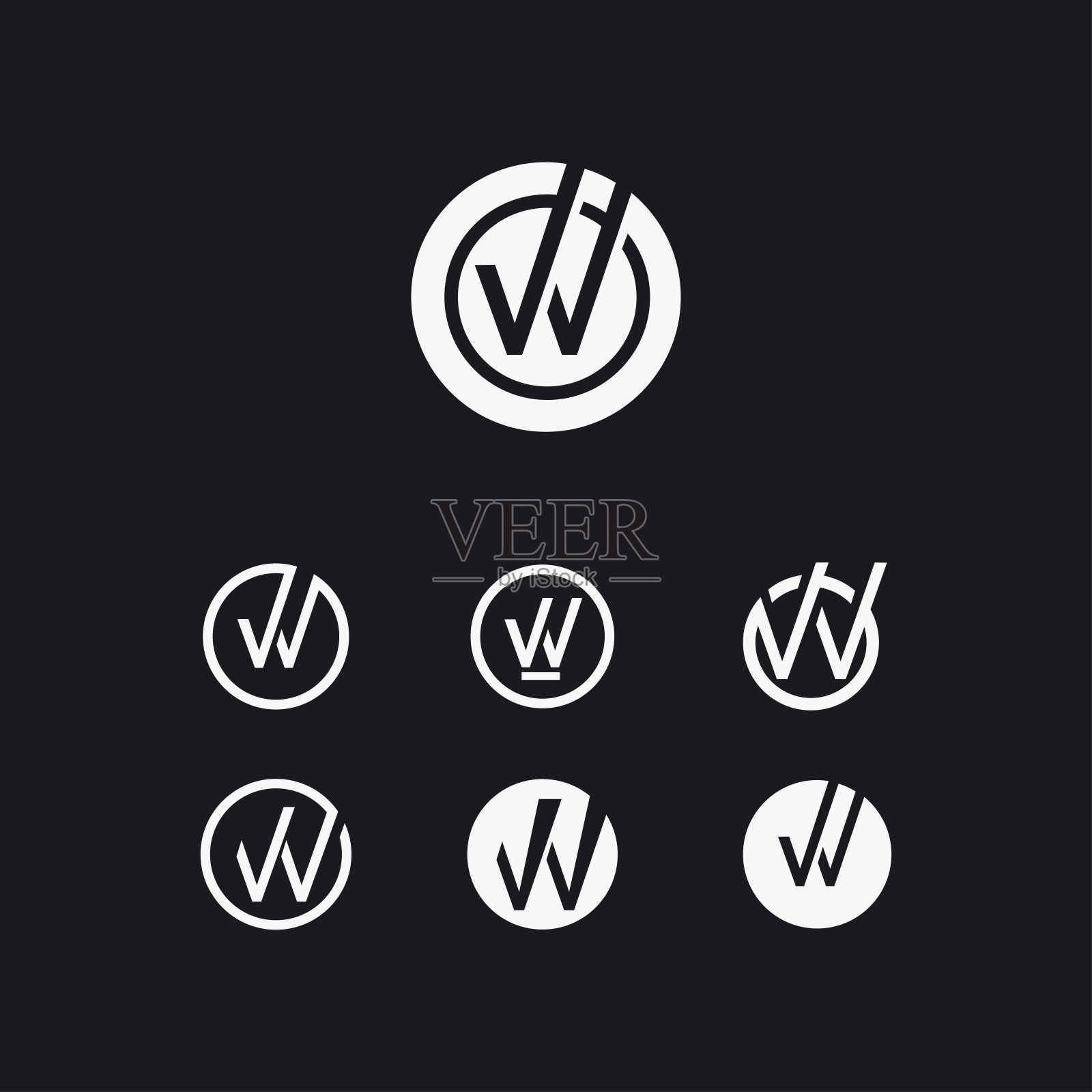 字母W检查标志图标矢量模板设置在黑暗的背景设计元素图片