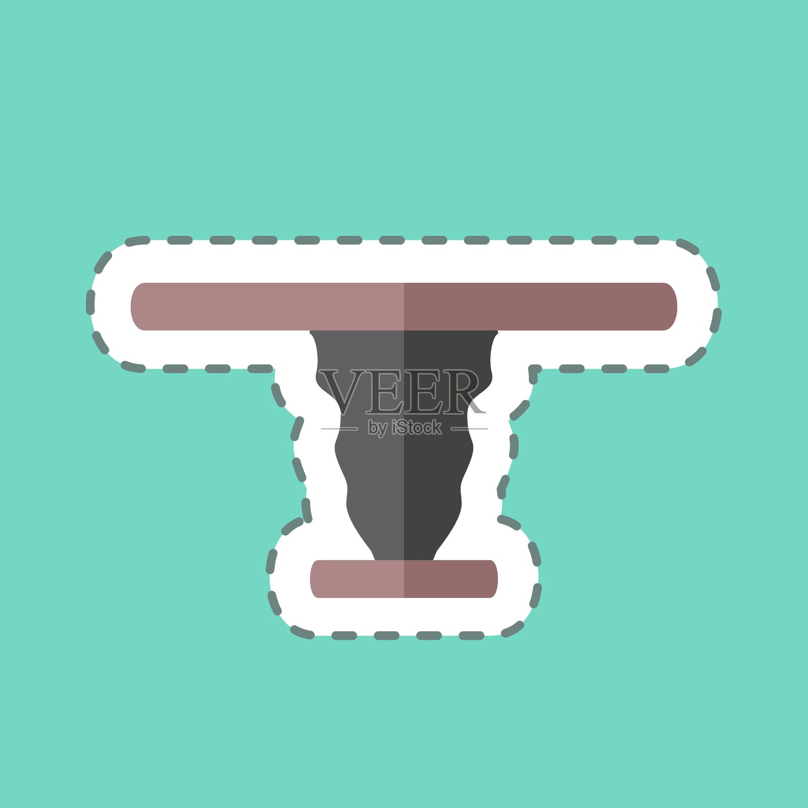 咖啡桌贴纸在时尚线削减孤立的蓝色背景插画图片素材