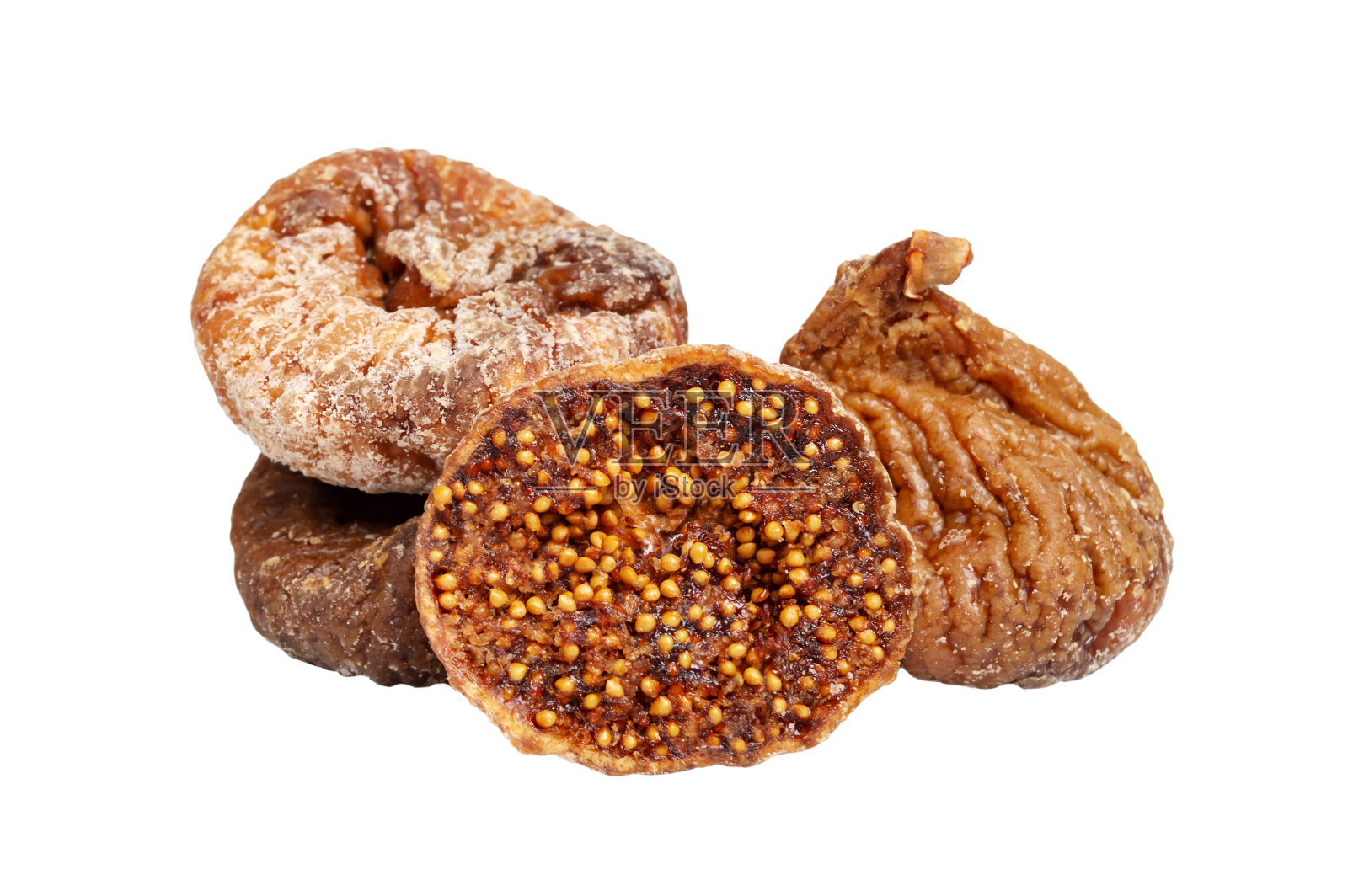 干无花果,整个和切孤立在白色背景上。有用的零食。照片摄影图片