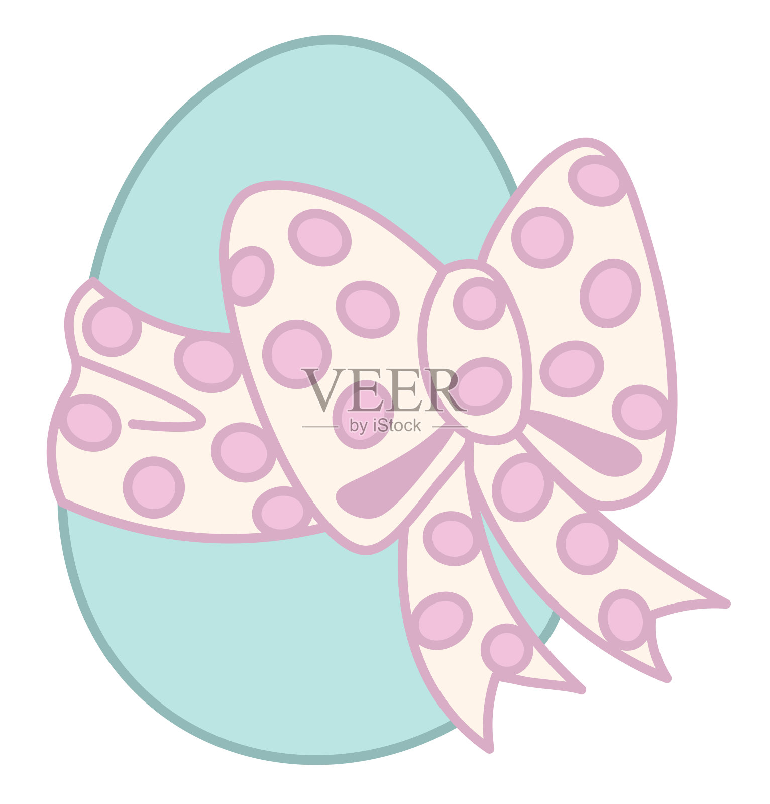 蓝色复活节彩蛋与粉红色的圆点图案蝴蝶结。复活节快乐插图。设计元素图片