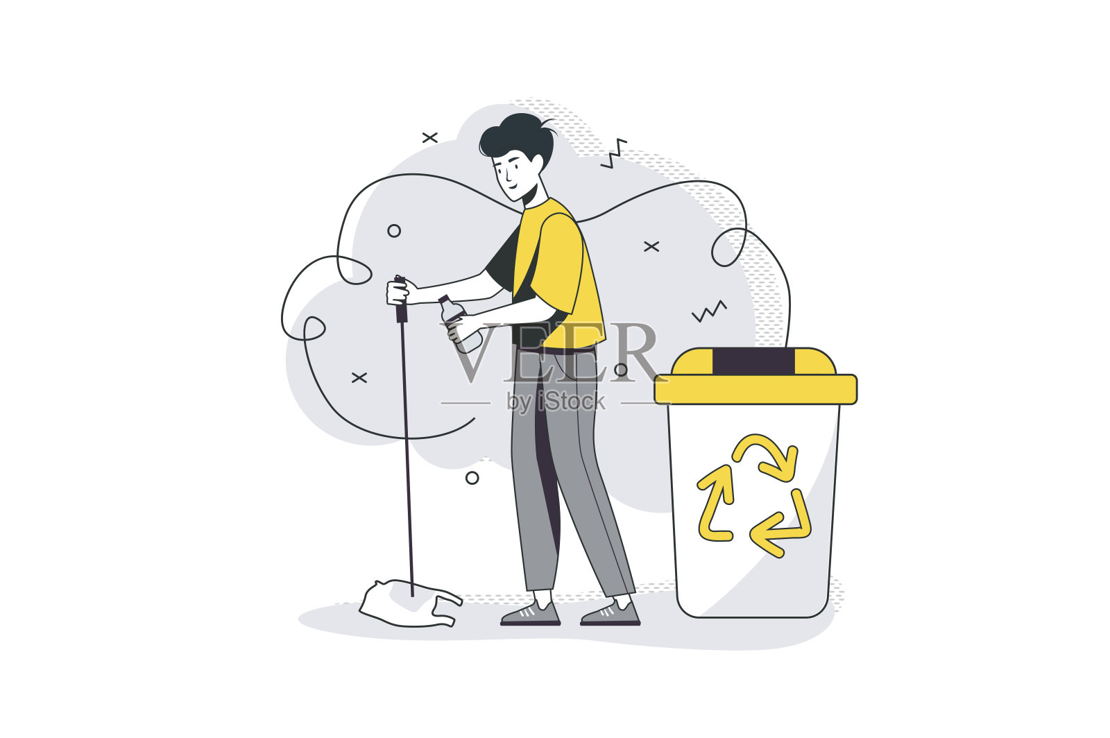 人们收集垃圾平线的理念插画图片素材