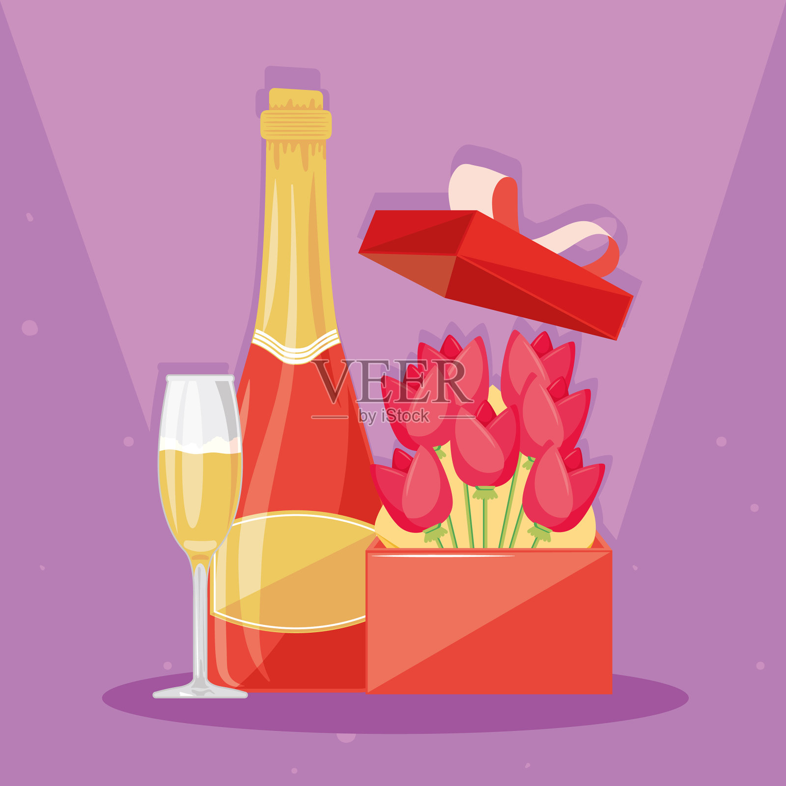 情人节礼物配酒插画图片素材